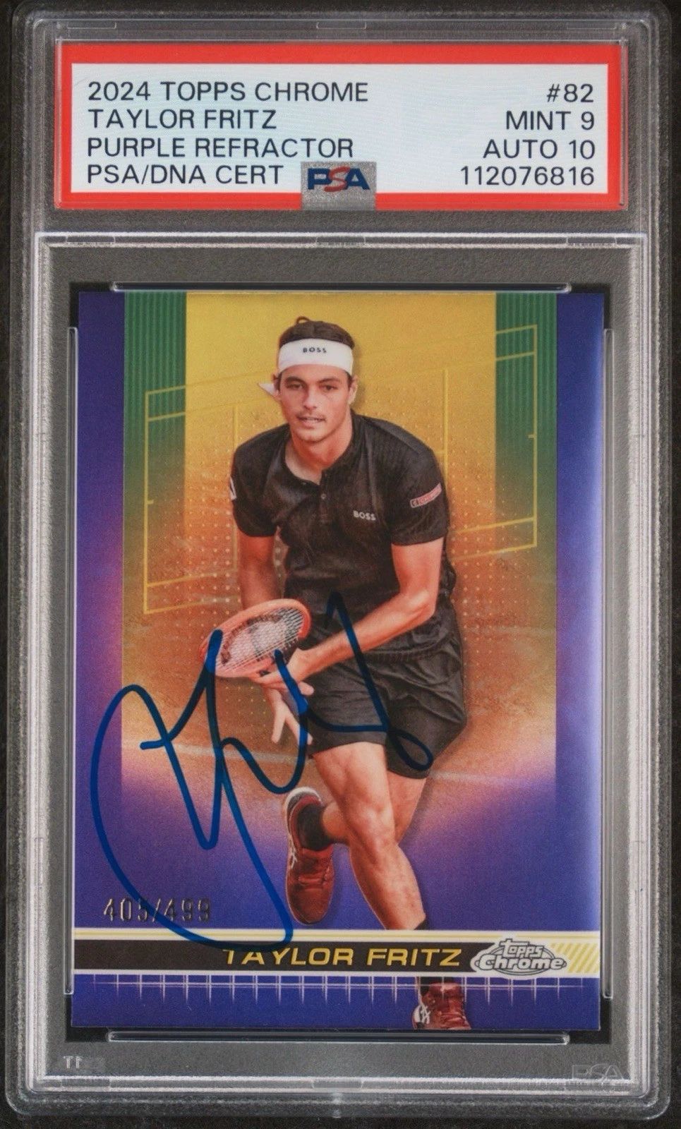 2024 Topps Chrome #82 Taylor Fritz Signed Purple Refractor /499 PSA MINT 9/10