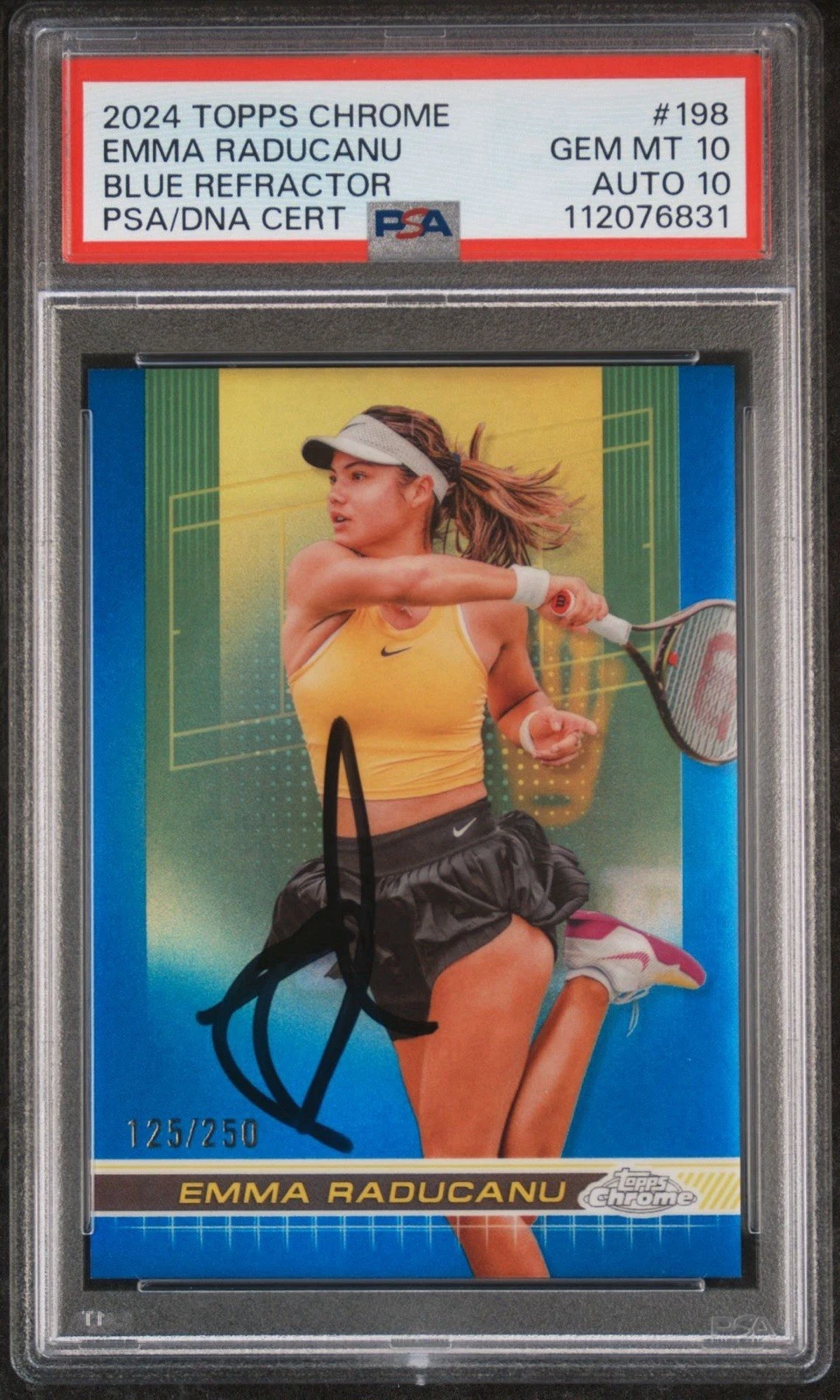 2024 Topps Chrome #198 Emma Raducanu Signed Blue Refractor Auto /250 PSA 10/10