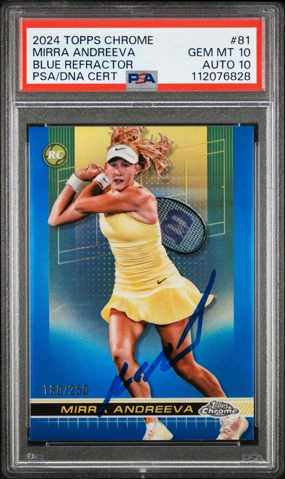 2024 Topps Chrome #81 Mirra Andreeva Blue Refractor Rookie Auto /250 PSA 10/10