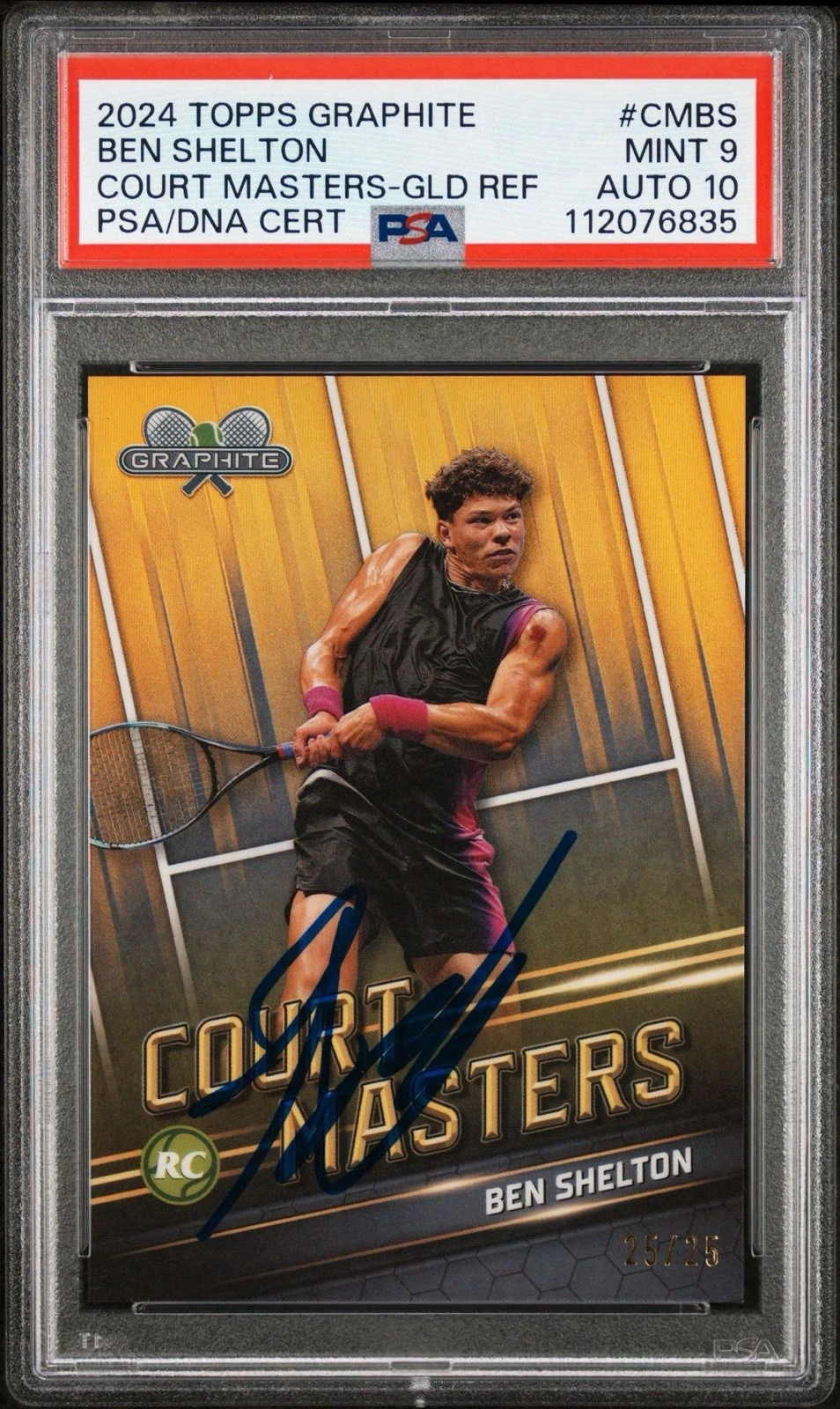 2024 Topps Graphite Ben Shelton Gold Rookie Court Masters /25 Auto PSA MINT 9/10