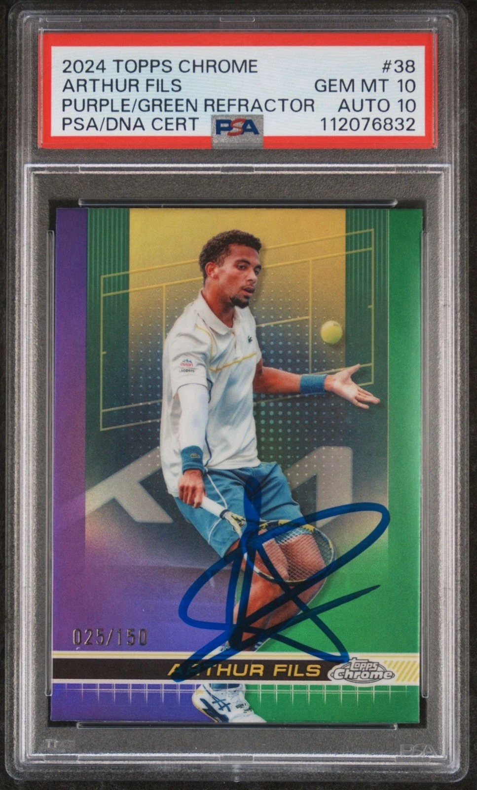 2024 Topps Chrome #38 Arthur Fils Signed Purple/Green Ref Auto /150 PSA 10/10
