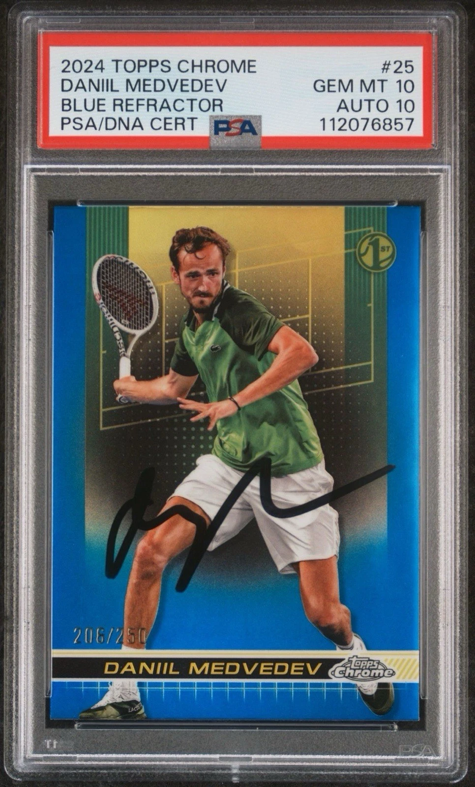 2024 Topps Chrome Tennis #25 Daniil Medvedev 1st Blue Ref /250 AUTO PSA 10/10