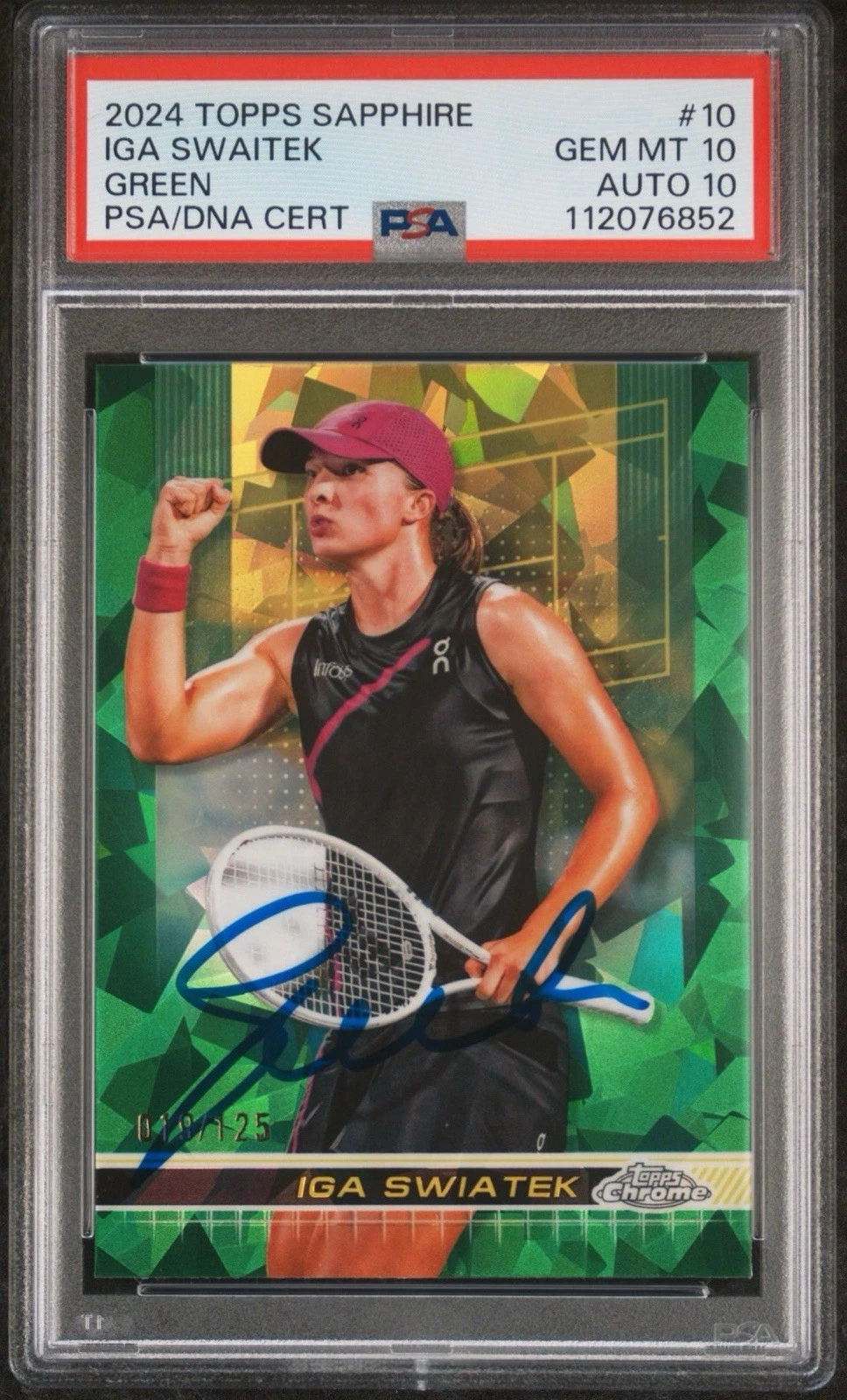 2024 Topps Chrome Tennis #10 Iga Swiatek Green Sapphire /125 AUTO PSA GEM 10/10