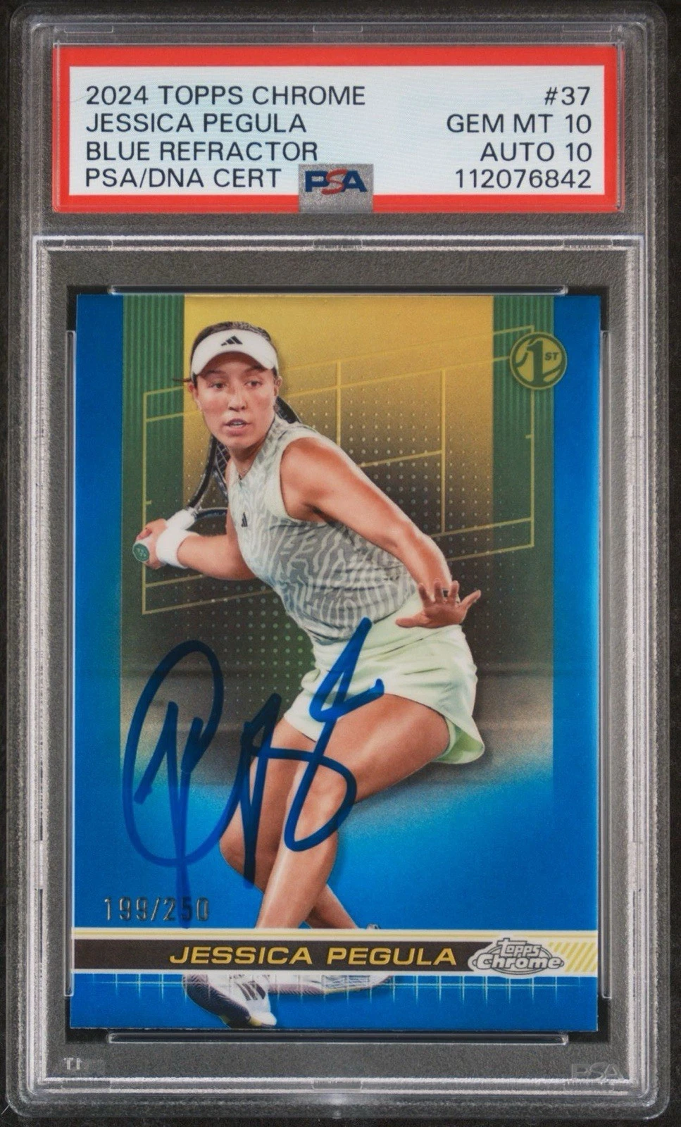 2024 Topps Chrome Tennis #37 Jessica Pegula Blue Refractor /250 AUTO PSA 10/10