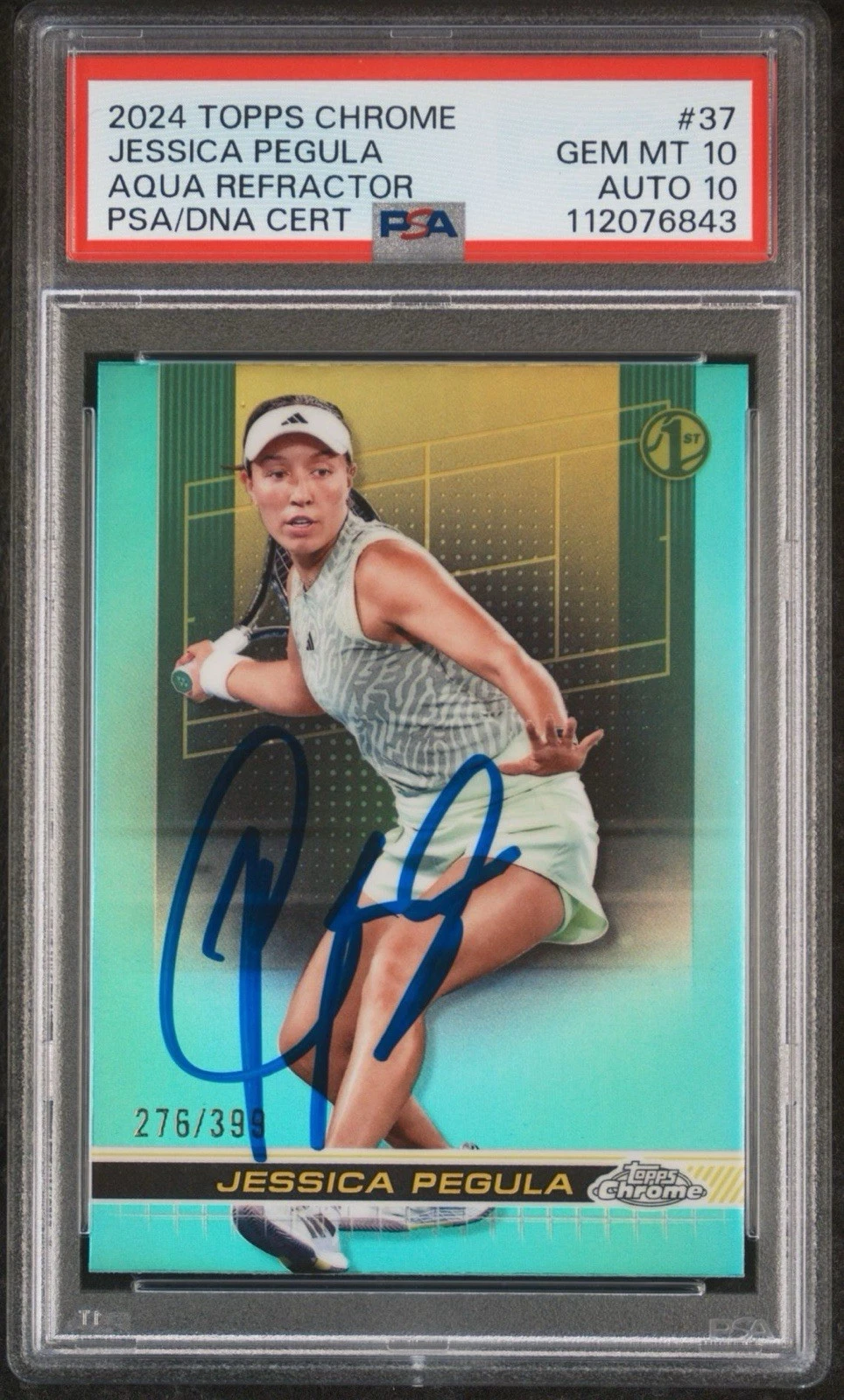 2024 Topps Chrome Tennis #37 Jessica Pegula Aqua Refractor /399 AUTO PSA 10/10