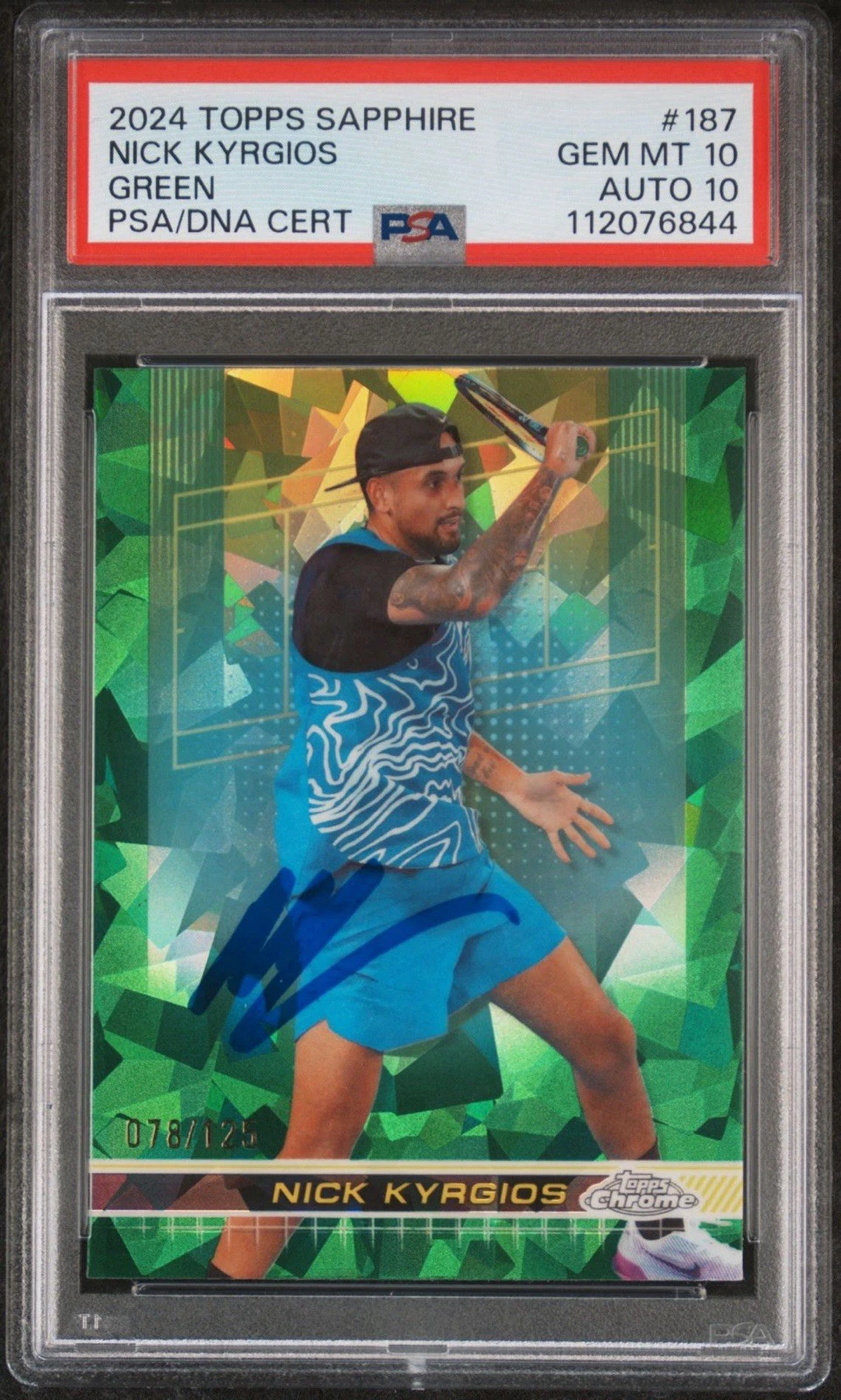 2024 Topps Chrome Tennis #187 Nick Kyrgios Green Sapphire /125 AUTO PSA 10/10