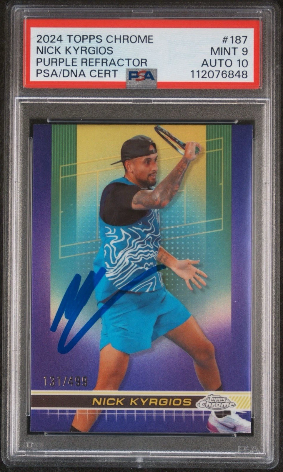 2024 Topps Chrome #187 Nick Kyrgios Purple Refractor /499 AUTO PSA MINT 9/GEM 10