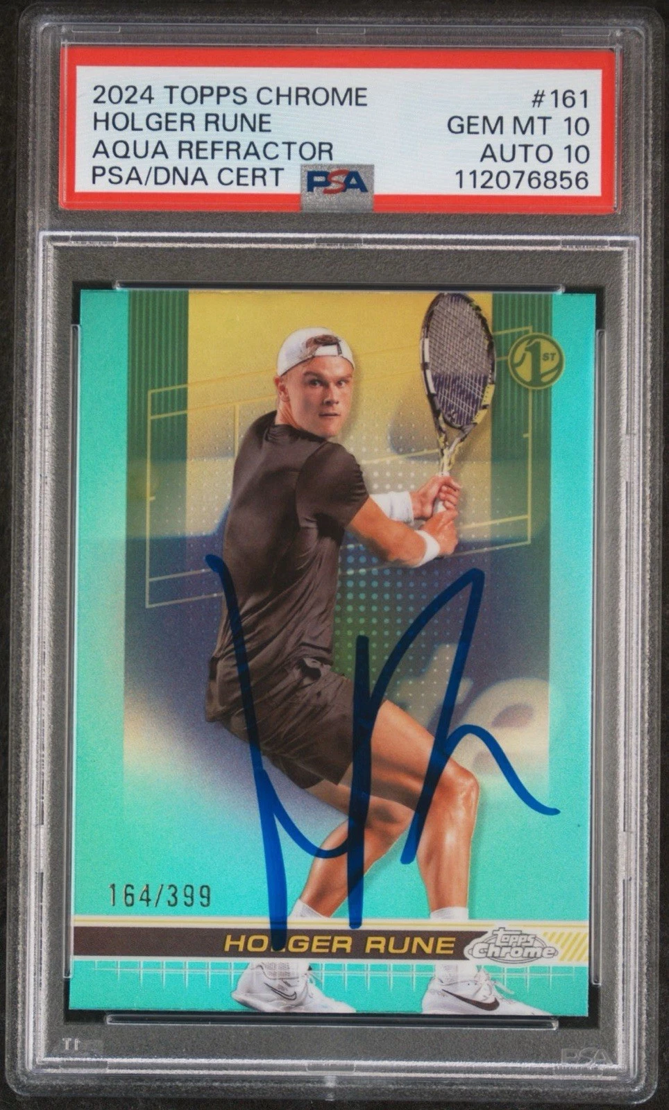 2024 Topps Chrome #161 Holger Rune 1st Aqua Refractor /399 AUTO PSA GEM 10/10 RC