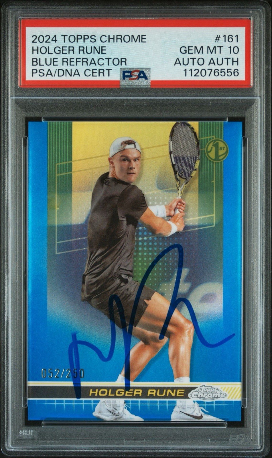 2024 Topps Chrome #161 Holger Rune 1st Blue Refractor /250 AUTO PSA GEM MT 10 RC