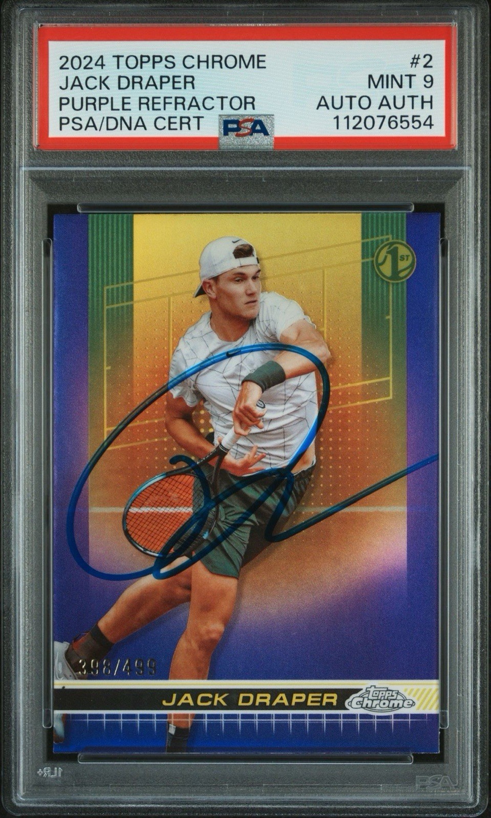 2024 Topps Chrome #2 Jack Draper Signed Purple /499 Rookie Auto PSA MINT 9 RC