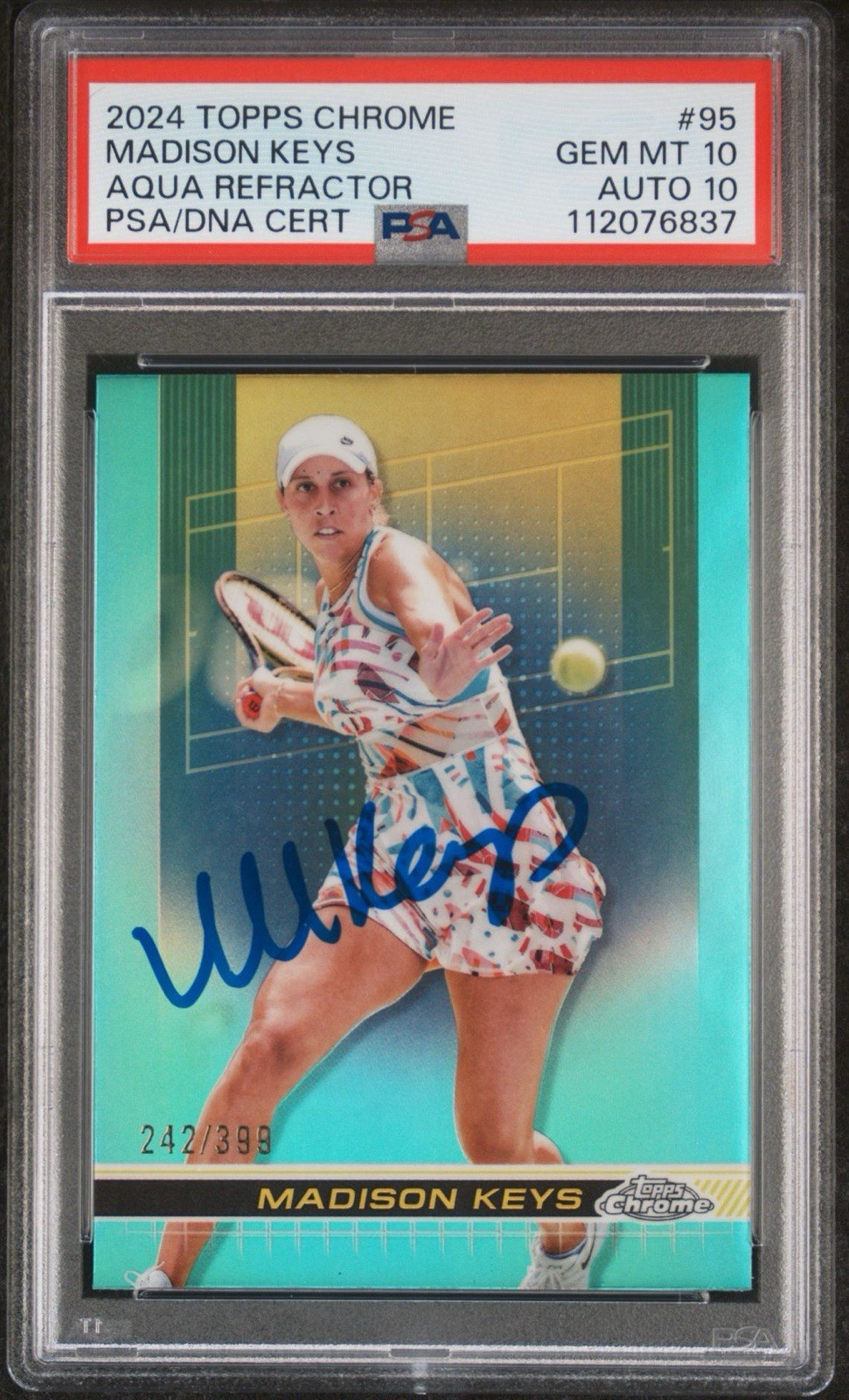 2024 Topps Chrome Tennis #95 Madison Keys Aqua Refractor /399 AUTO PSA 10/10