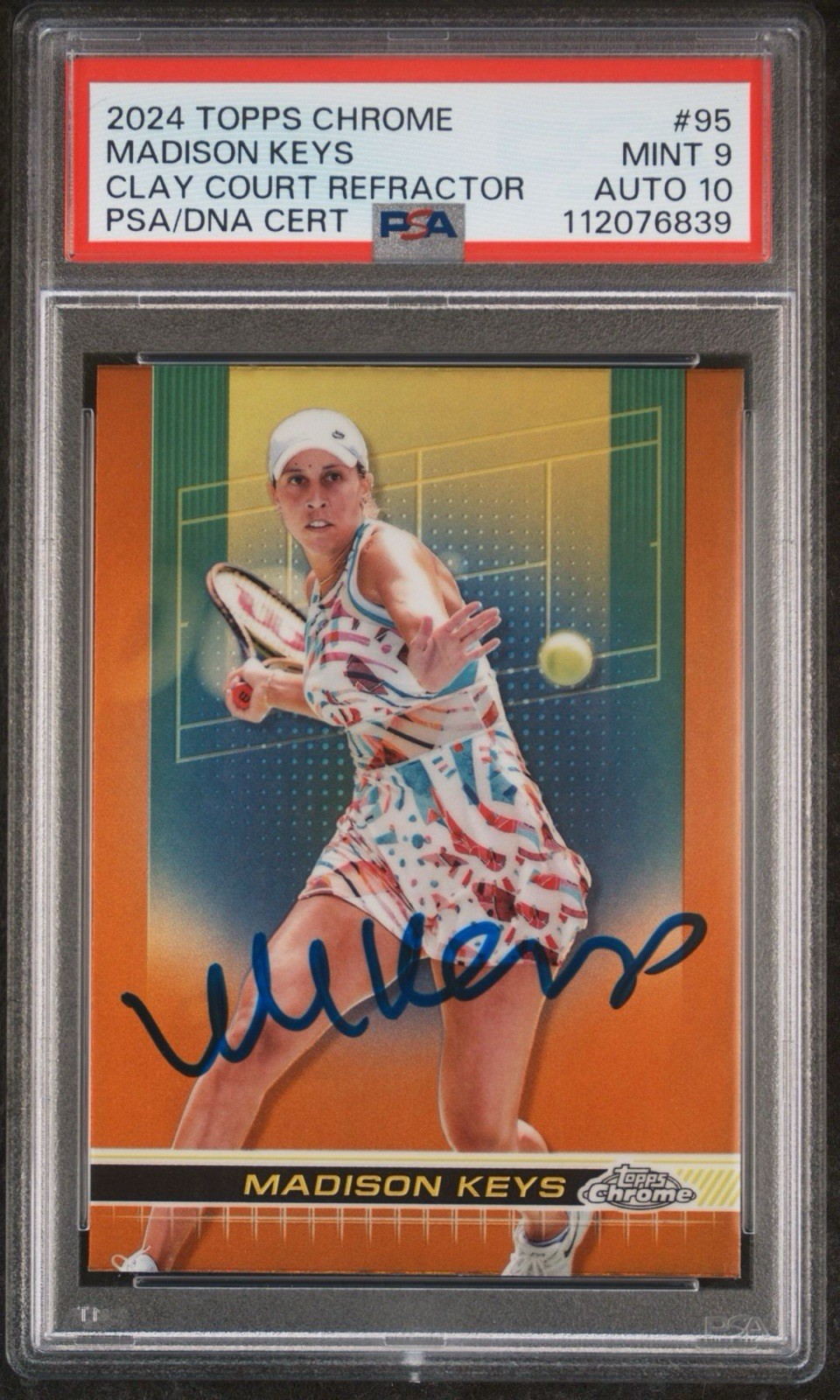 2024 Topps Chrome Tennis Madison Keys Clay Court Refractor AUTO PSA MINT 9/10