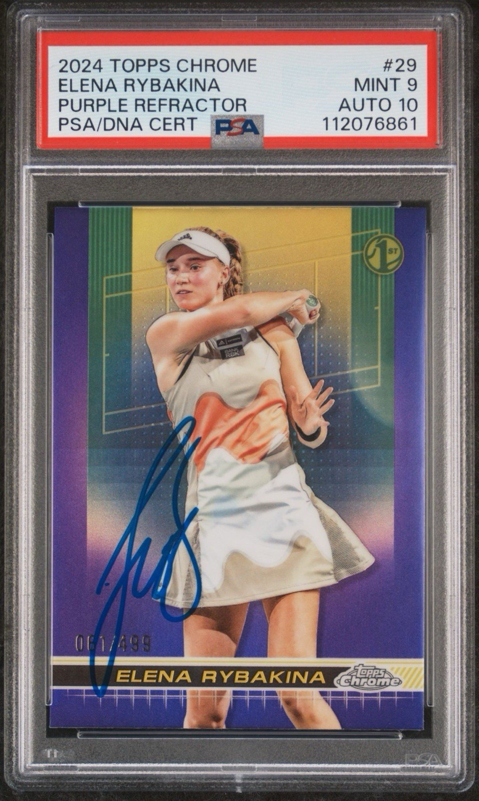 2024 Topps Chrome Tennis #29 Elena Rybakina Purple Refractor /499 AUTO PSA 9/10