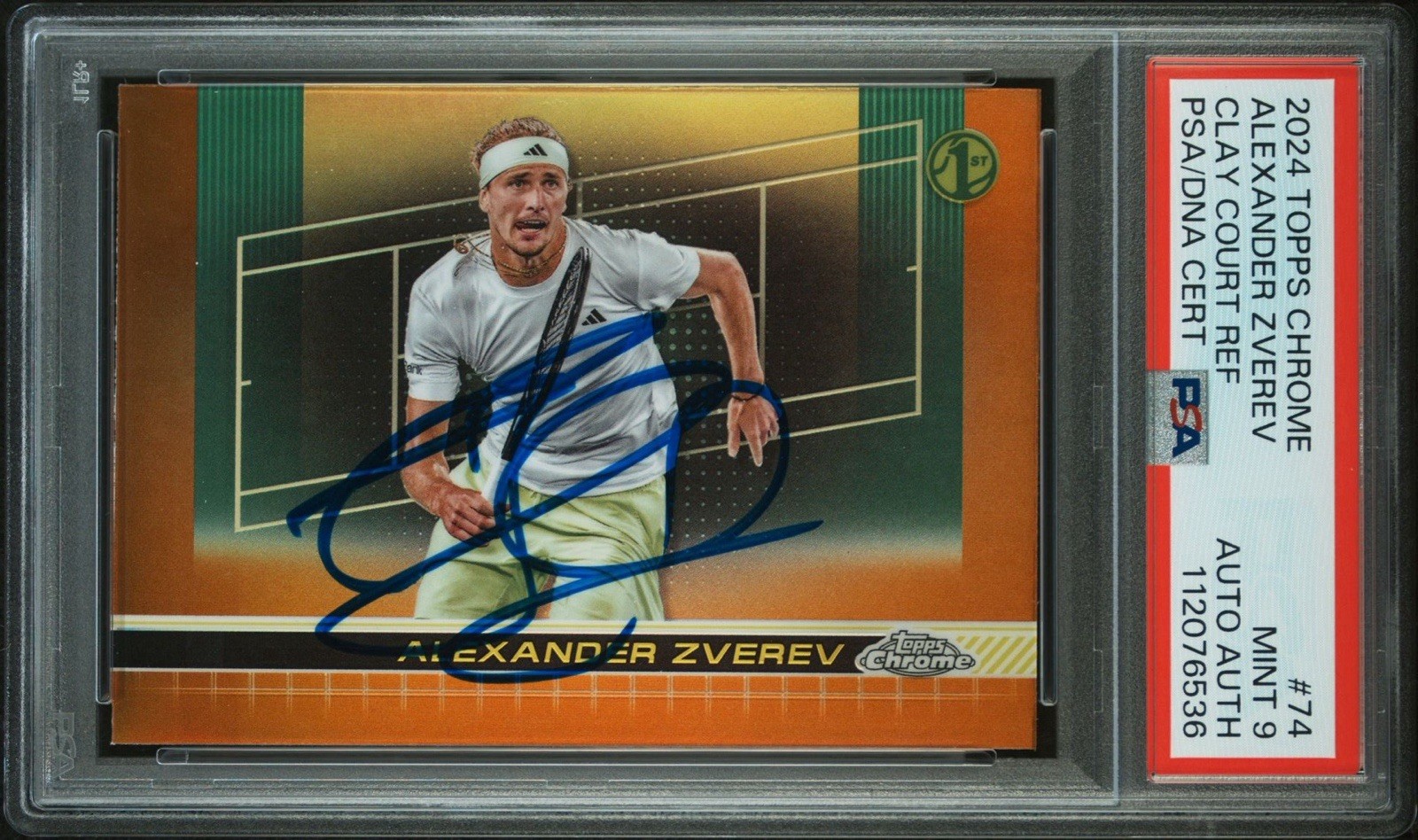 2024 Topps Chrome #74 Alexander Zverev 1st Clay Court Ref Auto /250 PSA MINT 9