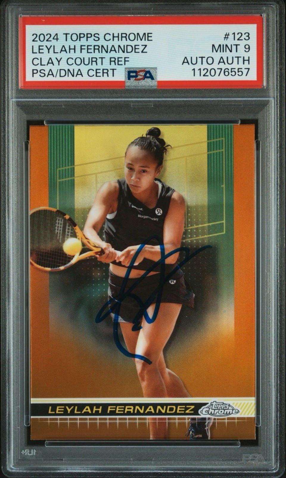 2024 Topps Chrome #123 Leylah Fernandez Signed Clay Court Ref Auto PSA MINT 9