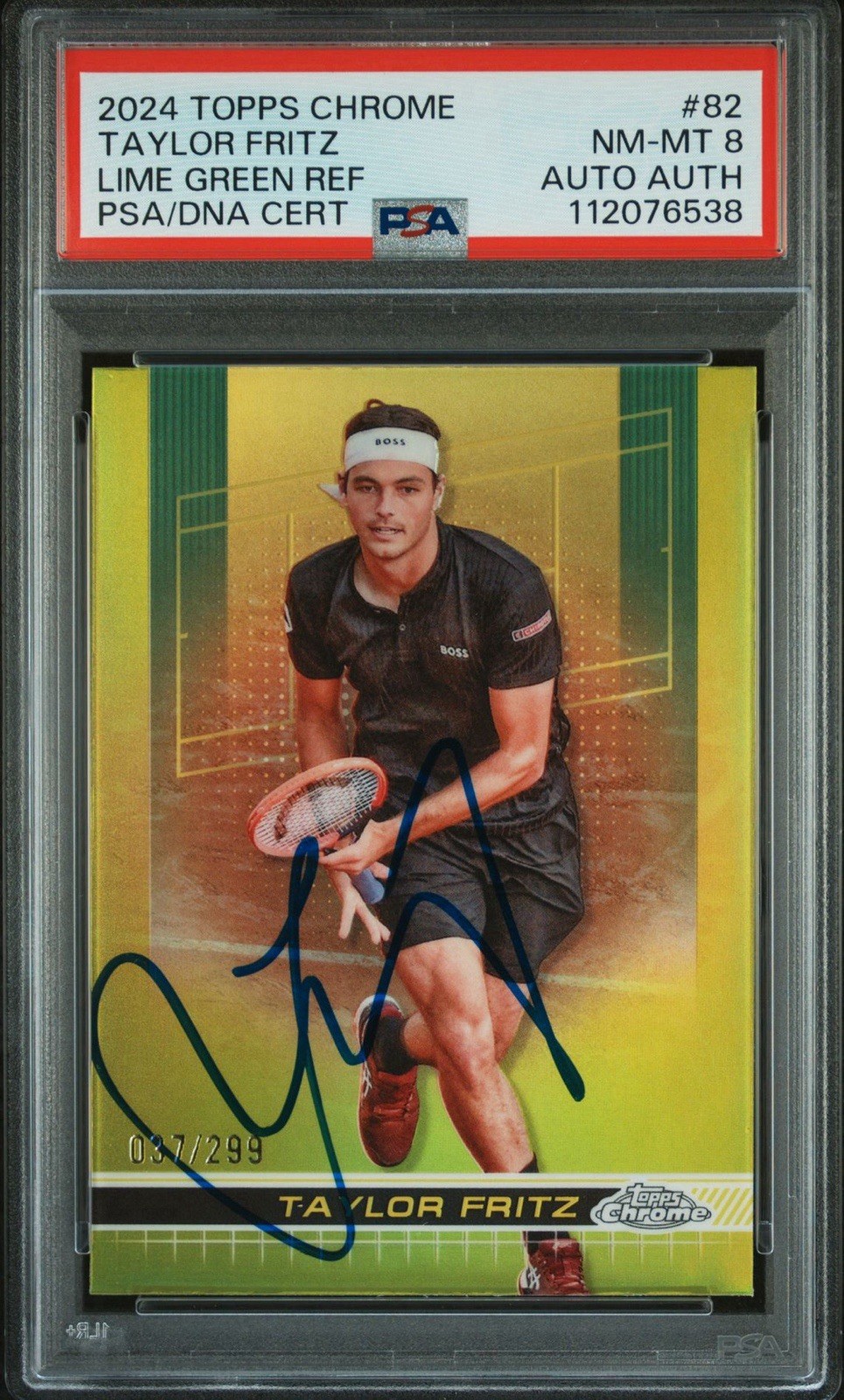 2024 Topps Chrome #82 Taylor Fritz Signed Lime Green Refractor /299 AUTO PSA 8