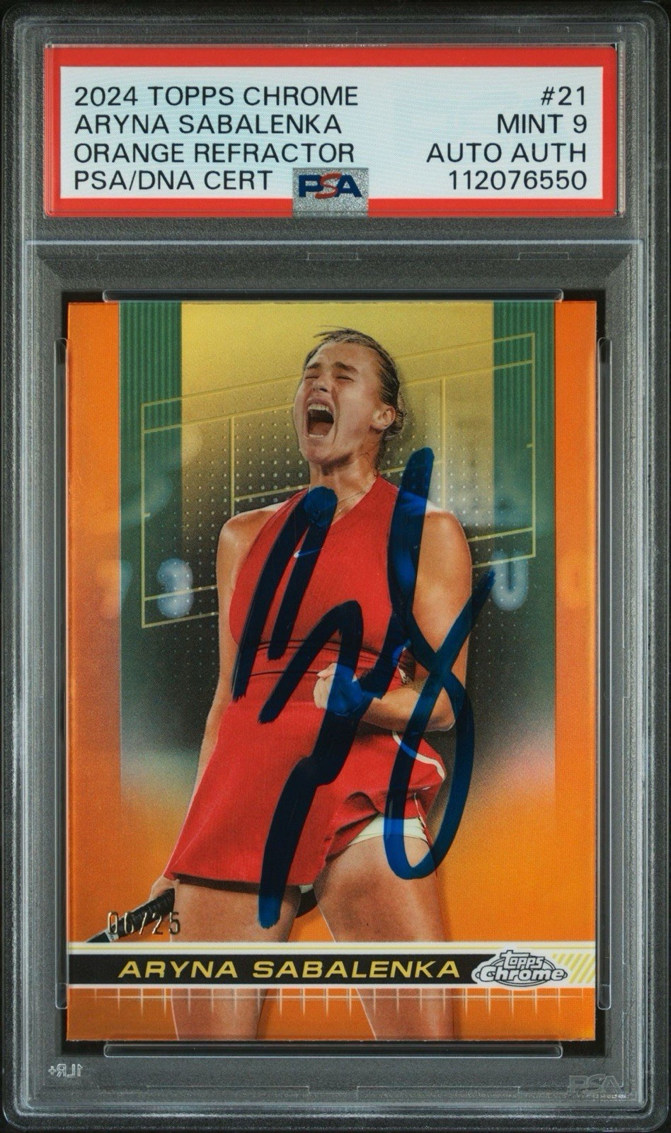 2024 Topps Chrome Aryna Sabalenka Signed Orange Refractor /25 AUTO PSA MINT 9