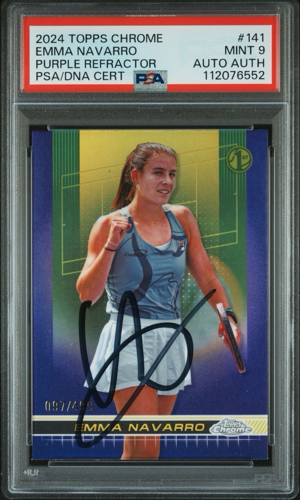 2024 Topps Chrome Tennis #141 Emma Navarro Purple Refractor /499 AUTO PSA MINT 9