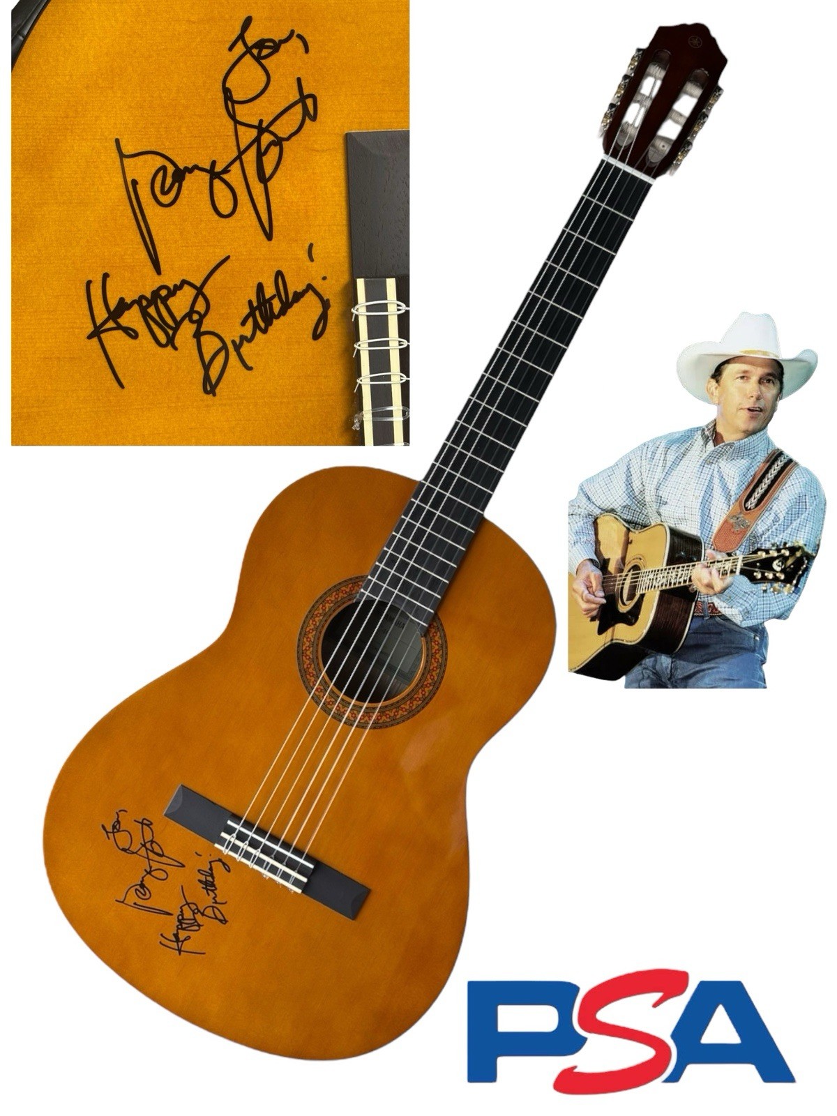 George Strait Signed Acoustic Guitar “Happy Birthday!” PSA AUTO King Of Country