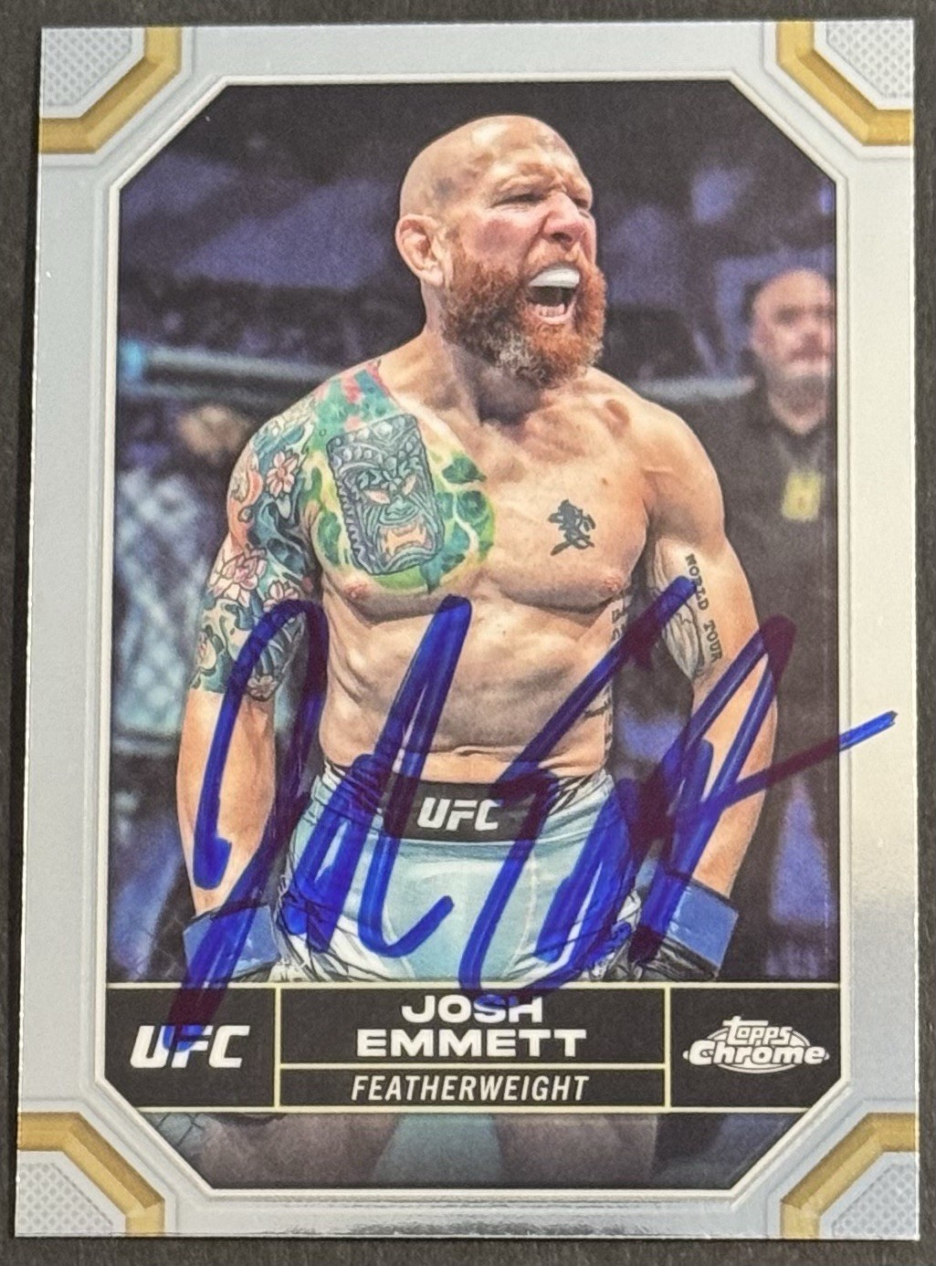 Josh Emmett Signed 2024 Topps Chrome UFC Base Card BAS Beckett On Card