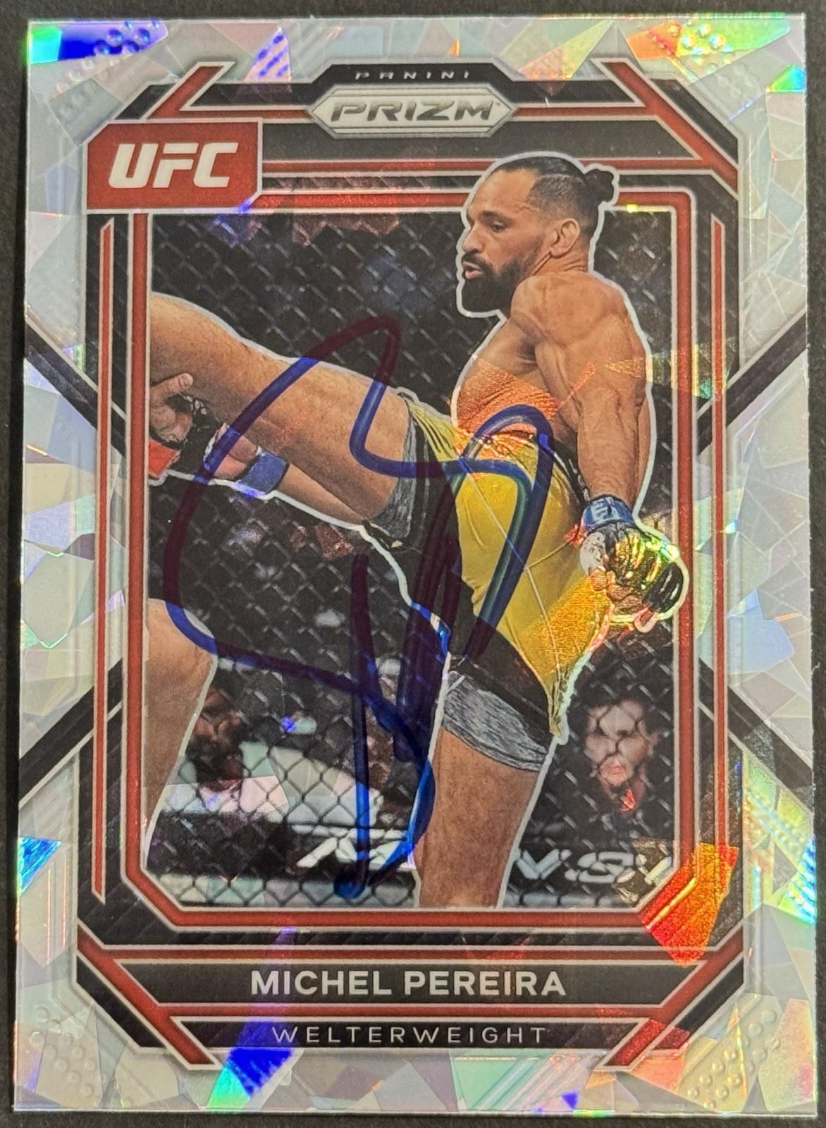 Michel Pereira Signed 2023 Panini Prizm Cracked Ice UFC Card BAS Beckett On Card