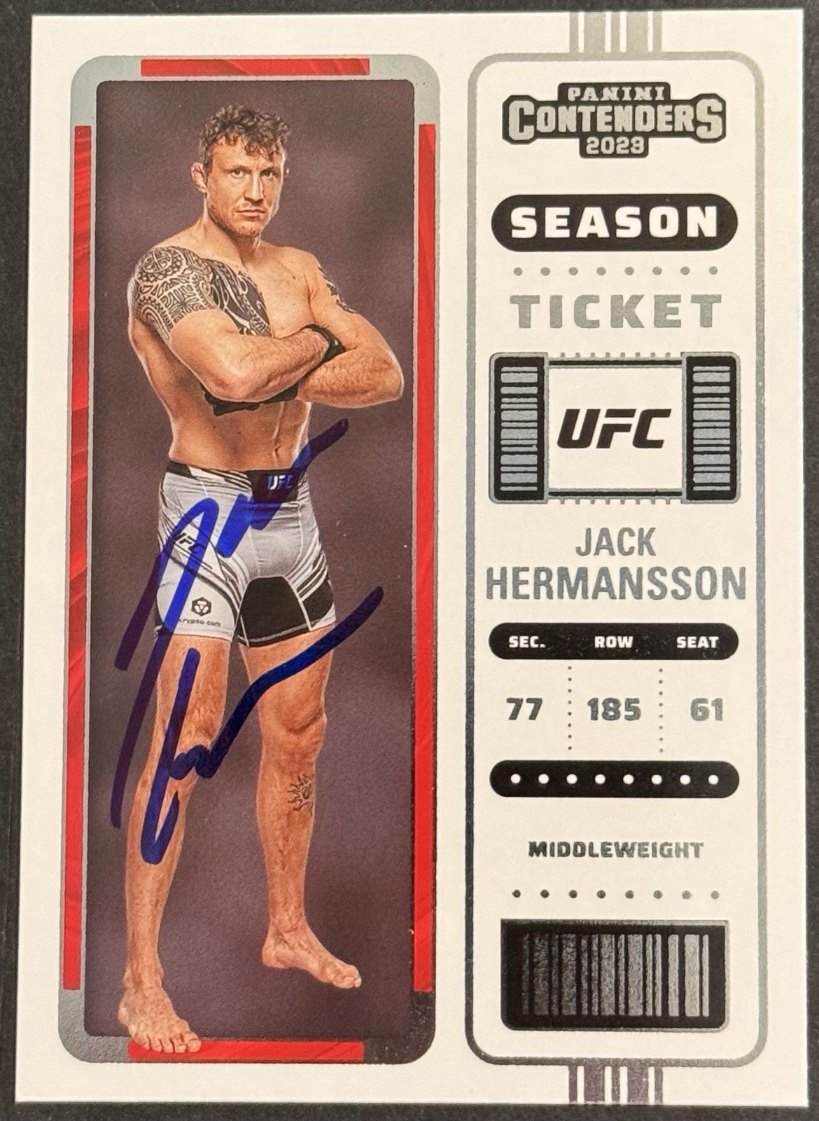 Jack Hermansson Signed 2023 Panini Chronicles UFC Card BAS Beckett On Card