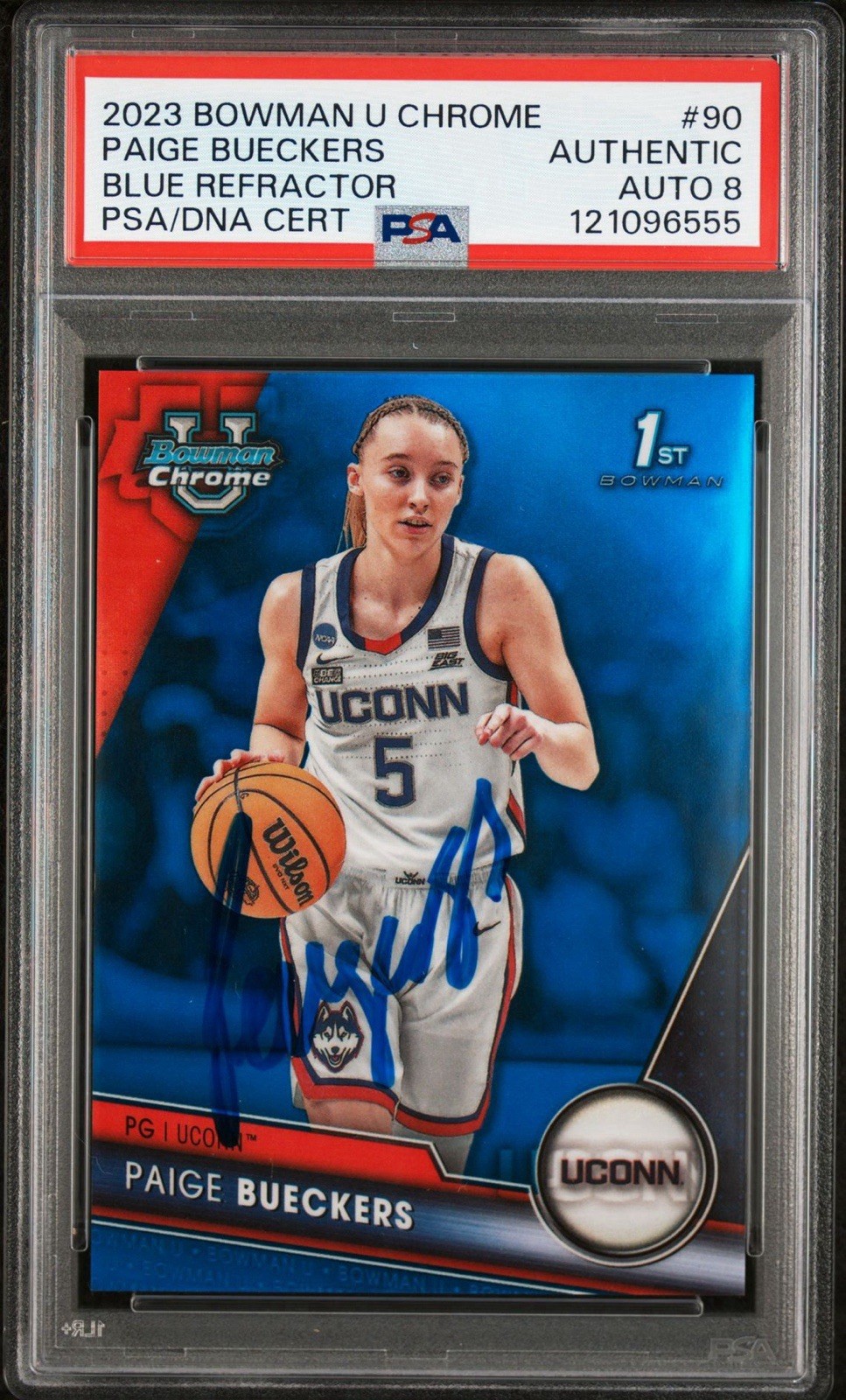 2023 Bowman Chrome U #90 Paige Bueckers Signed Blue Refractor /199 PSA 8 AUTO RC