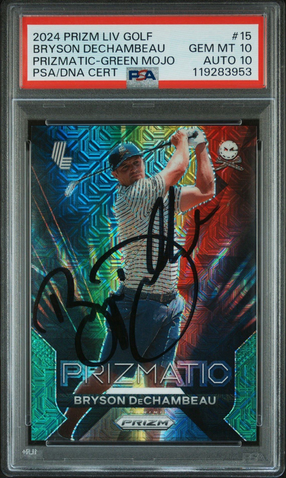 2024 Prizm LIV Golf Bryson DeChambeau Prizmatic Green Mojo Auto /54 PSA 10/10