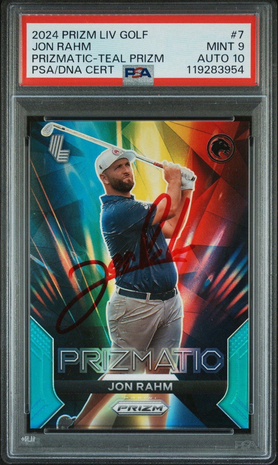 2024 Panini Prizm LIV Golf #7 Jon Rahm Prizmatic Teal Prizm Auto /199 PSA 9/10