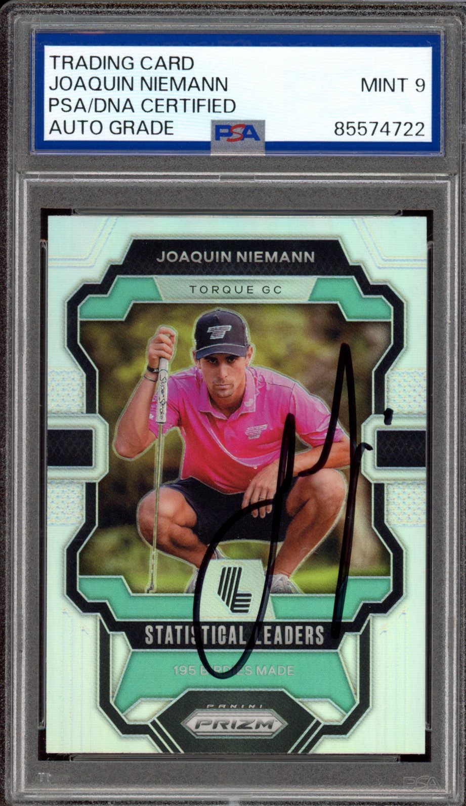 2024 Panini Prizm LIV GOLF #87 Joaquin Niemann Signed Rookie PSA MINT 9 AUTO RC
