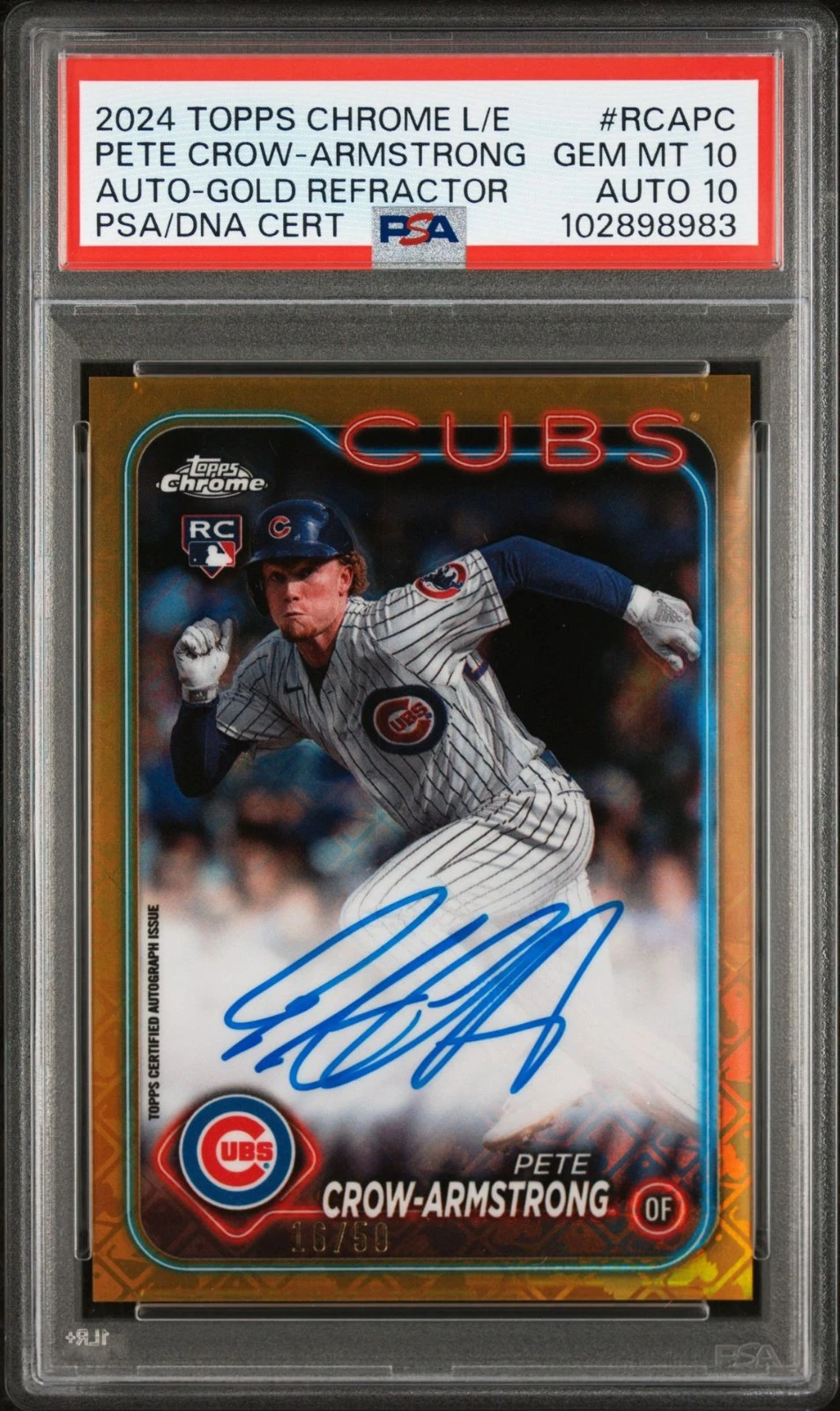 2024 Topps Chrome Pete Crow-Armstrong Autograph Logofractor Gold /50 PSA 10/10