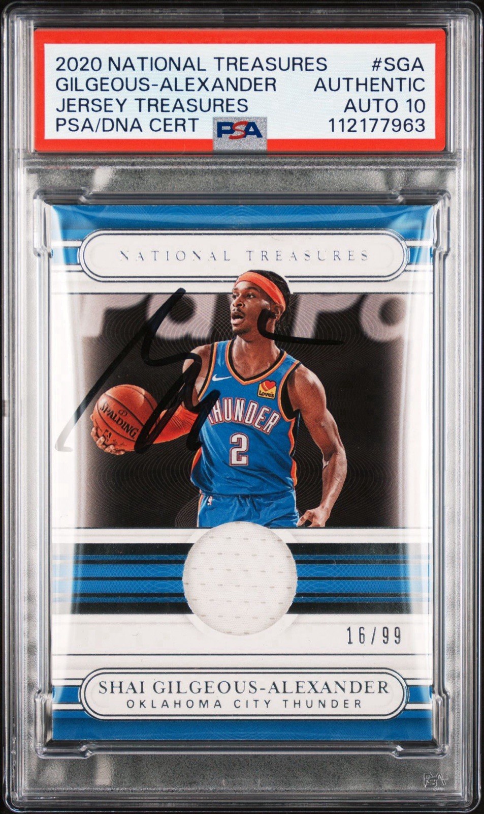 2020 National Treasures Shai Gilgeous-Alexander Jersey Relic /99 PSA GEM 10 AUTO