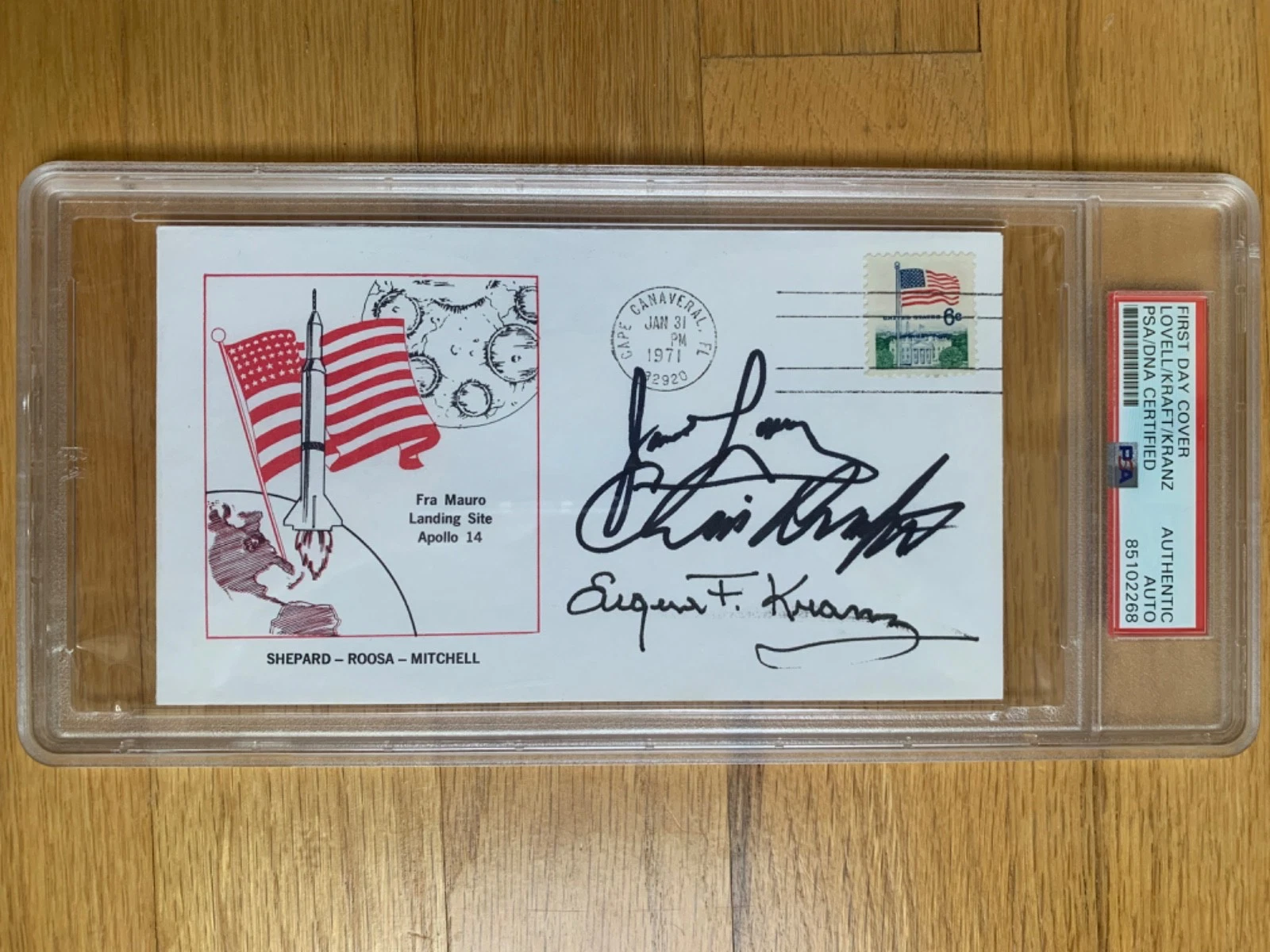 JAMES LOVELL+KRANZ+KRAFT SIGNED  1971 DAY COVER   NASA LEGENDS   JSA+PSA SLABBED
