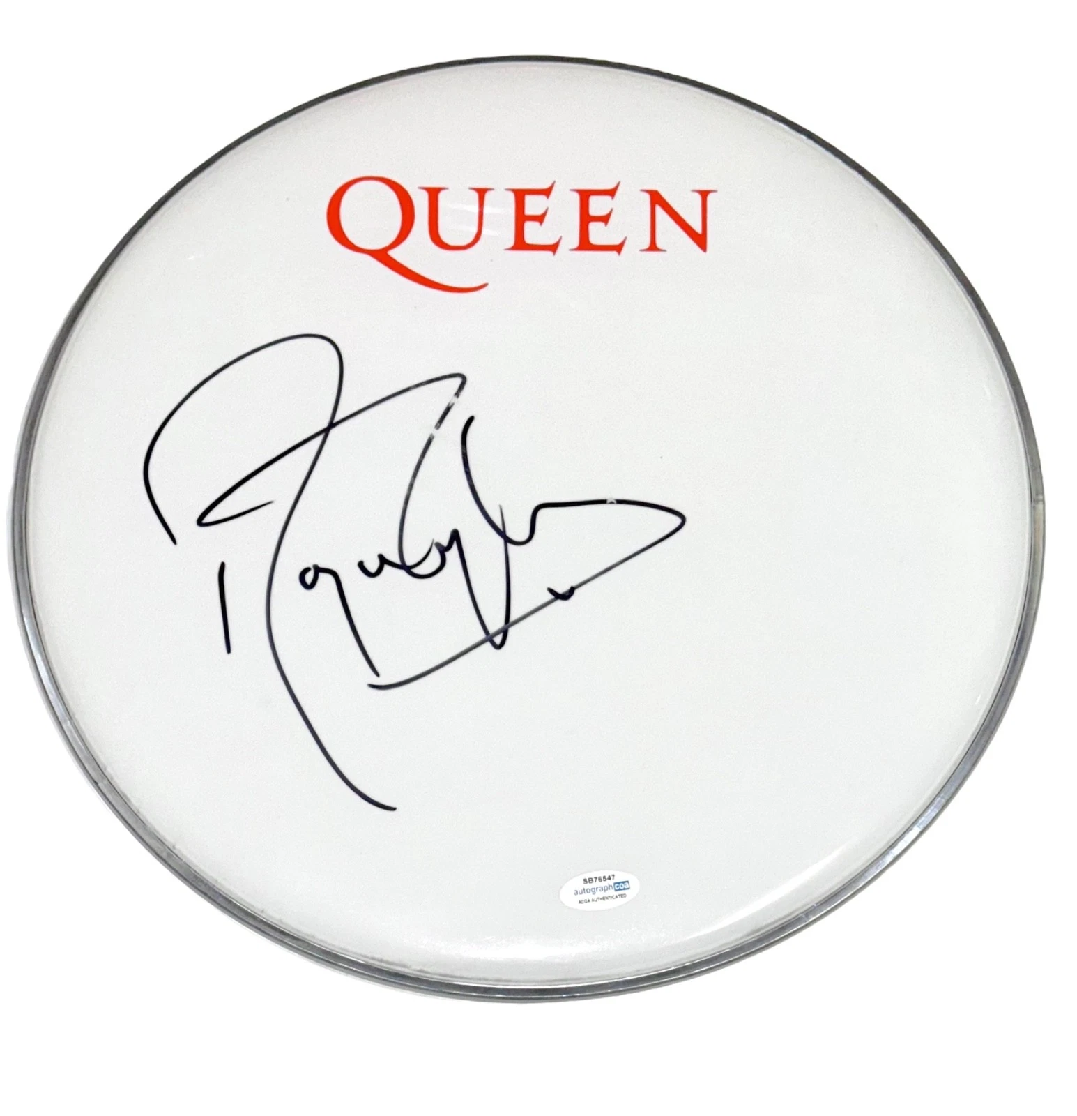 ROGER TAYLOR ‘QUEEN’ SIGNED AUTOGRAPH 13″ DRUMHEAD QUEEN BAND DRUMMER ACOA COA COLLECTIBLE MEMORABILIA