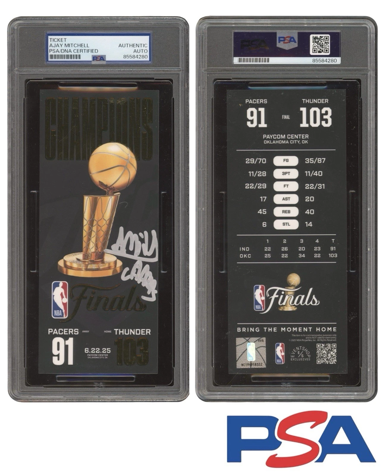 Ajay Mitchell Signed 2025 NBA FINALS CHAMPIONS Ticket Stub PSA AUTO OKC THUNDER