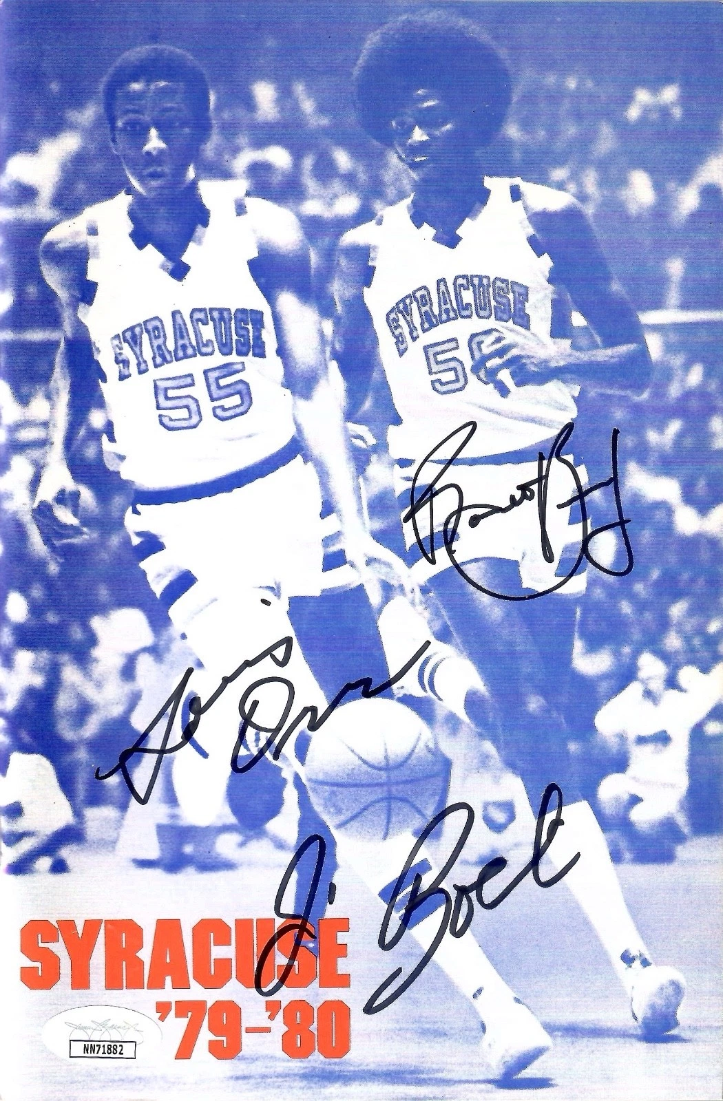 JIM BOEHEIM+LOUIS ORR+BOUIE SIGNED 1979-80 SYRACUSE BASKETBALL MEDIA GUIDE   JSA
