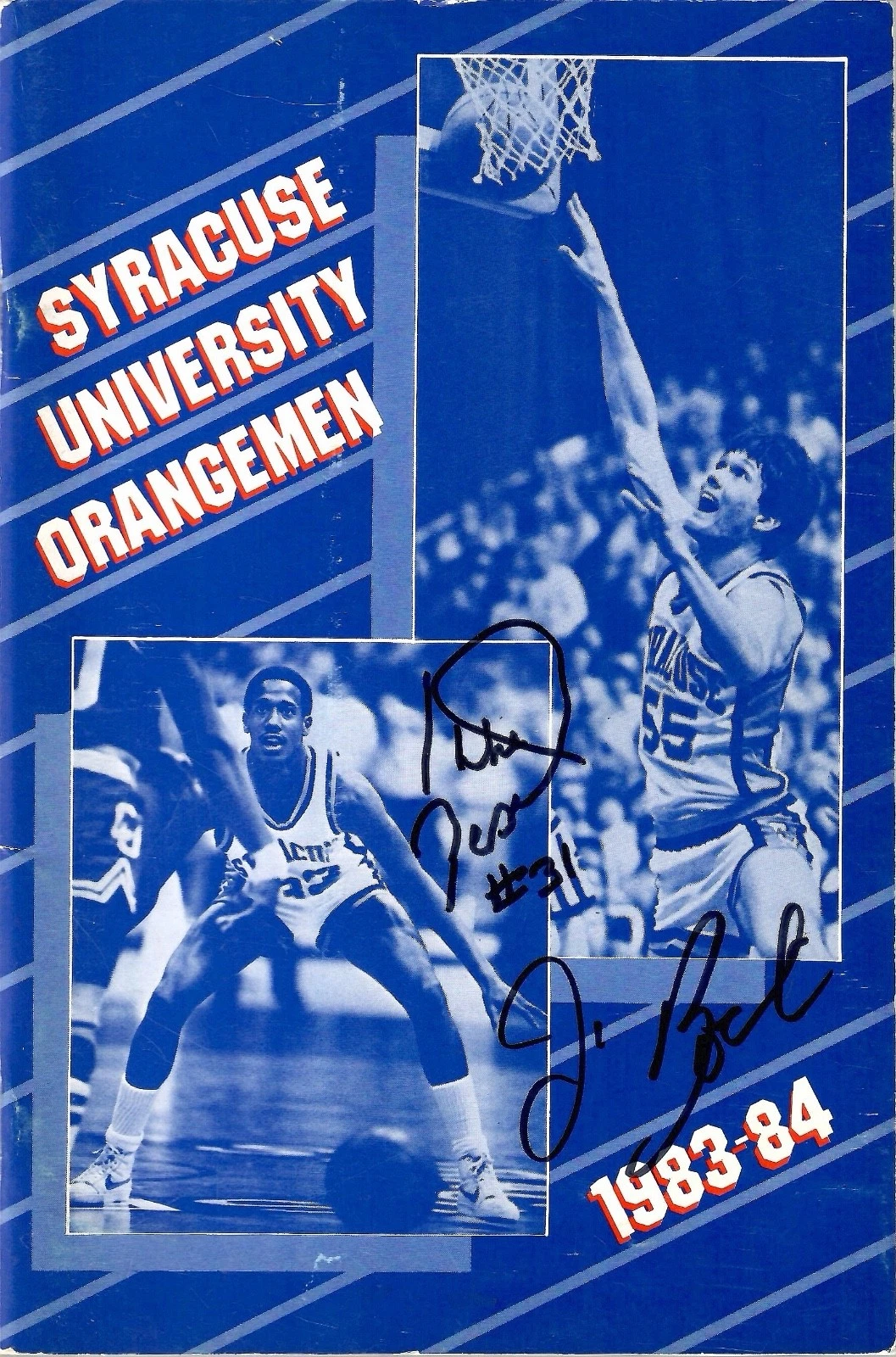 JIM BOEHEIM+PEARL WASHINGTON SIGNED 1983 SYRACUSE BASKETBALL MEDIA GUIDE     JSA