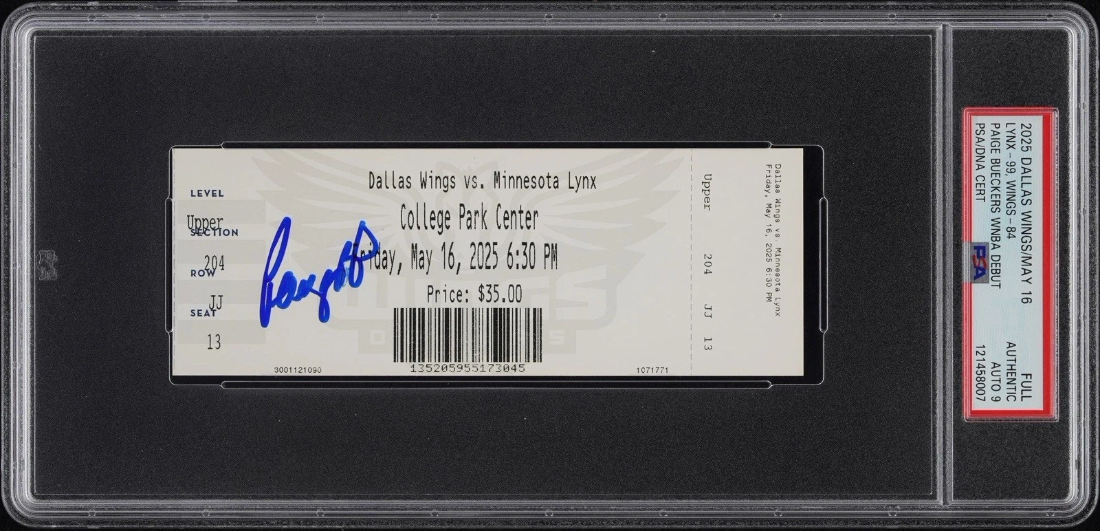 Paige Bueckers Signed WNBA DEBUT Full Ticket Stub 5/16/2025 PSA MINT 9 AUTO