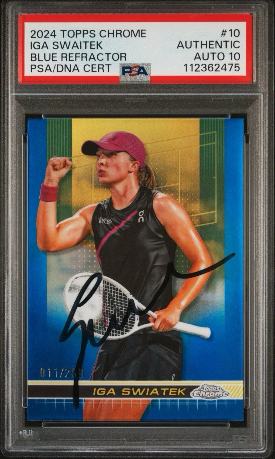 2024 Topps Chrome Tennis #10 Iga Swiatek Blue Refractor /250 PSA GEM MT 10 AUTO