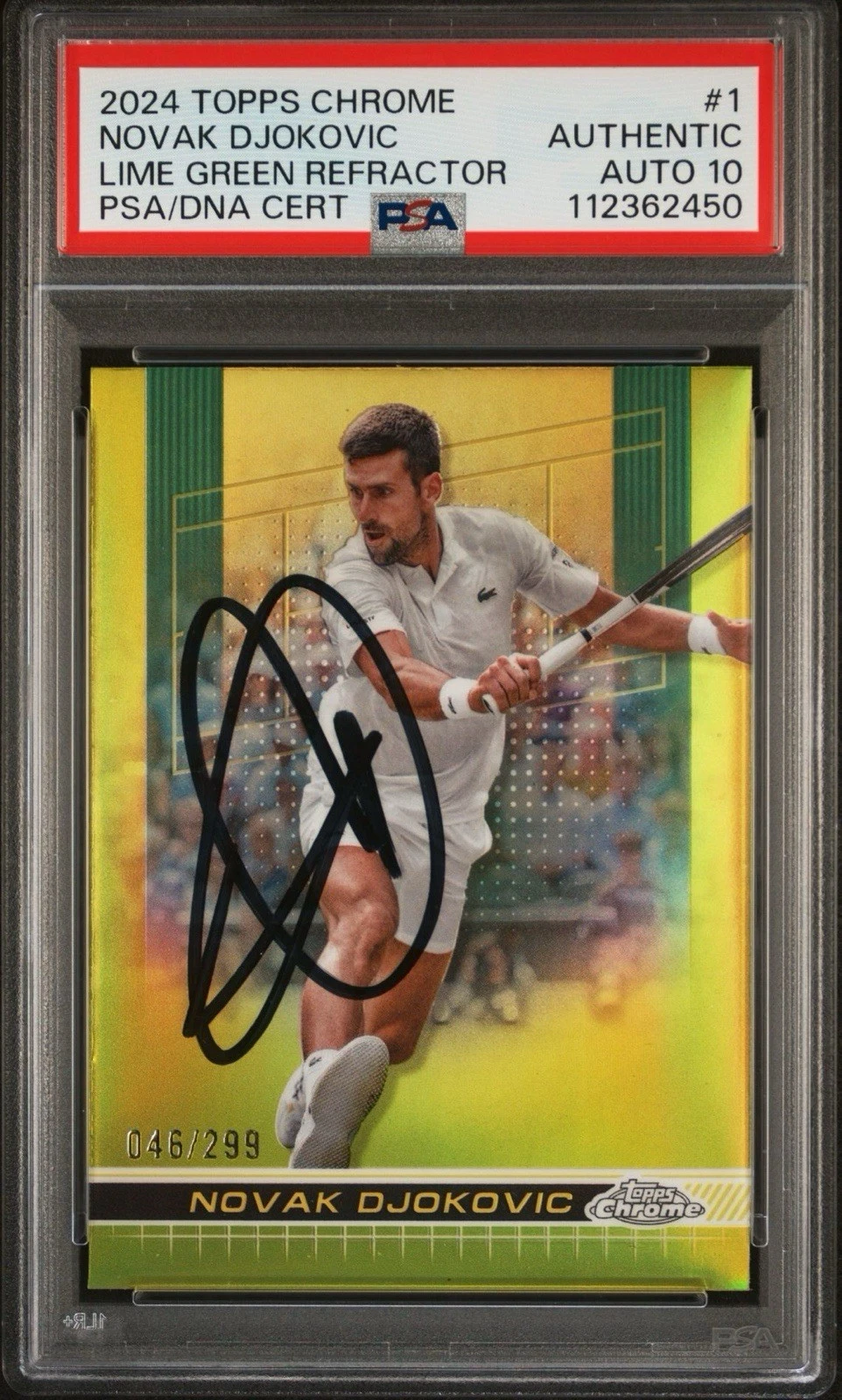 2024 Topps Chrome Tennis #1 Novak Djokovic Lime Green Ref /299 PSA GEM 10 AUTO