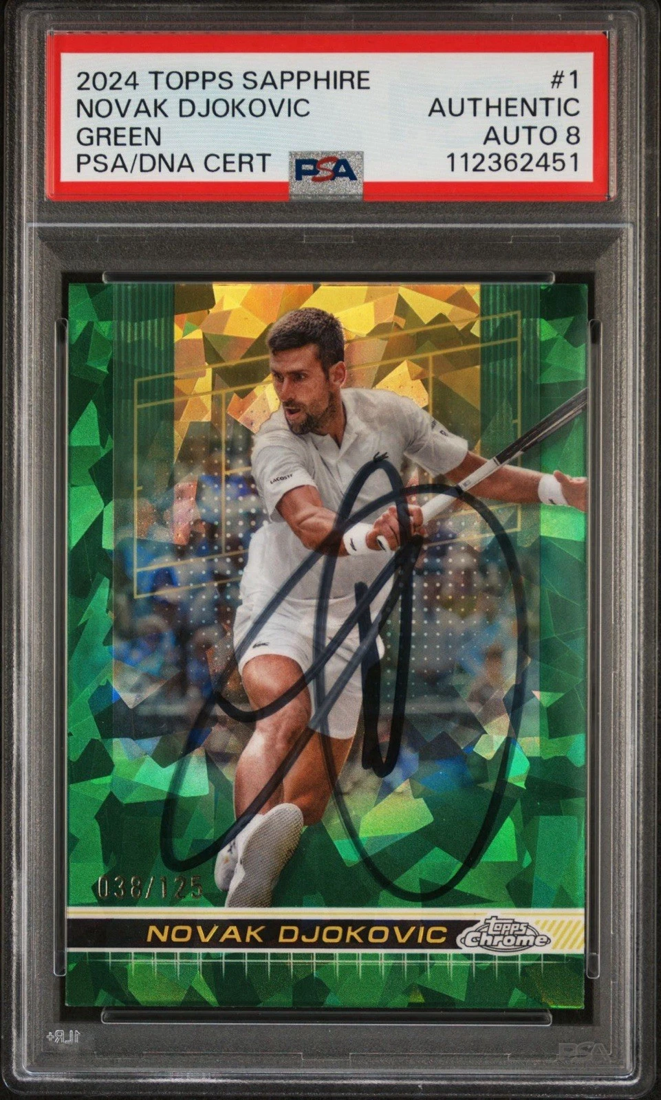 2024 Topps Chrome Tennis #1 Novak Djokovic Signed Sapphire Green /125 PSA 8 AUTO