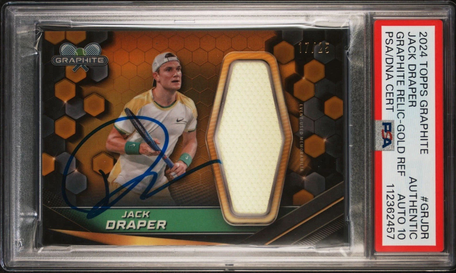 2024 Topps Graphite Jack Draper Signed Rookie Relic Gold /25 PSA GEM MT 10 AUTO
