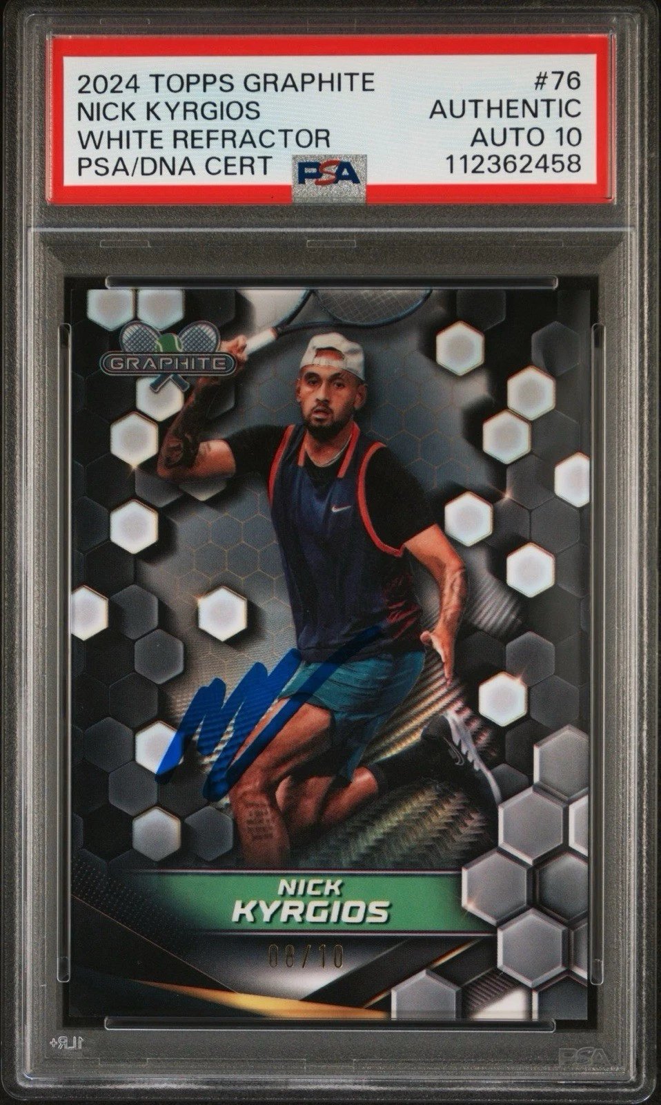 2024 Topps Graphite #76 Nick Kyrgios Signed White Refractor /10 PSA GEM 10 AUTO