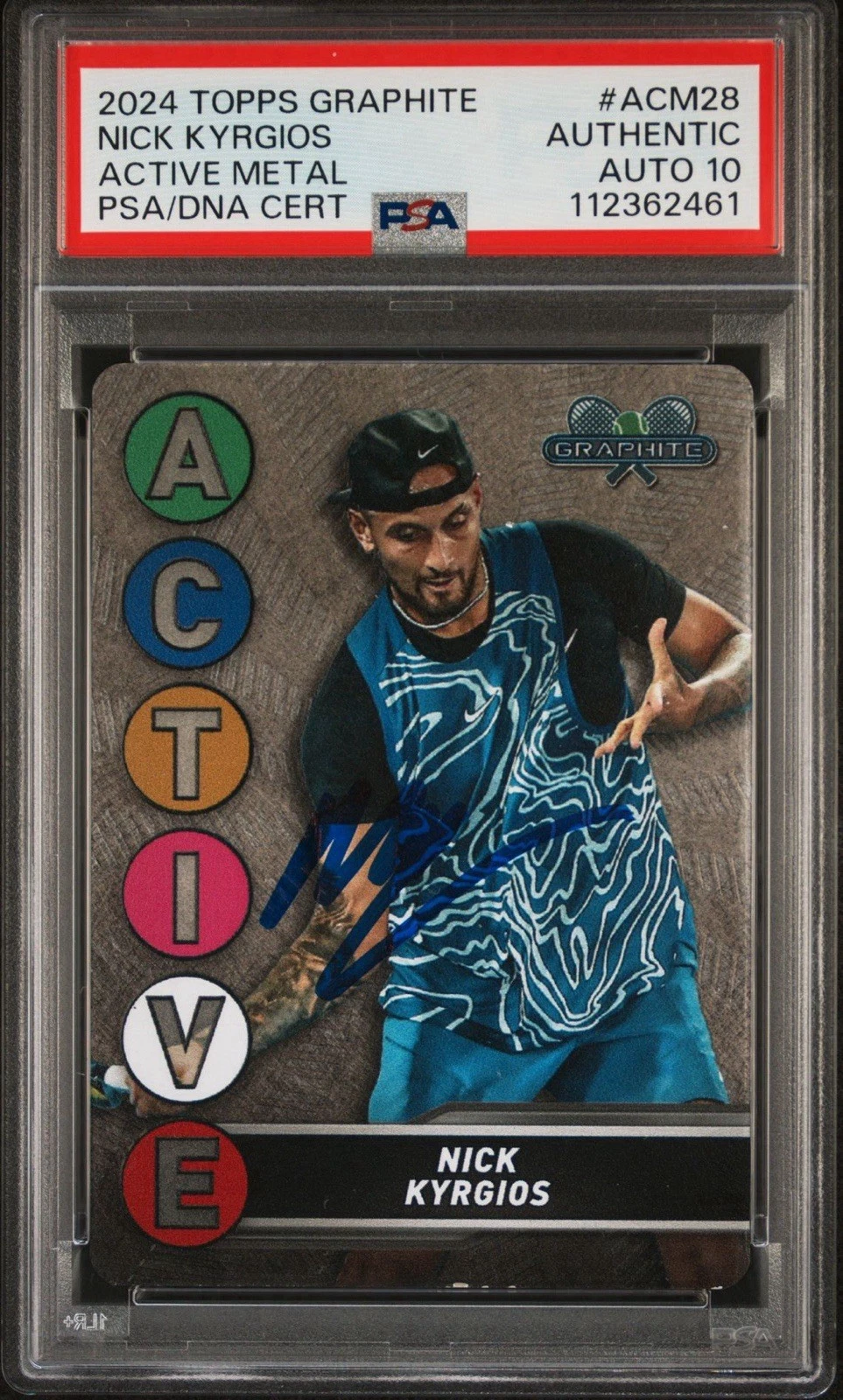 2024 Topps Graphite #ACM-28 Nick Kyrgios Signed Active Metal PSA GEM MT 10 AUTO