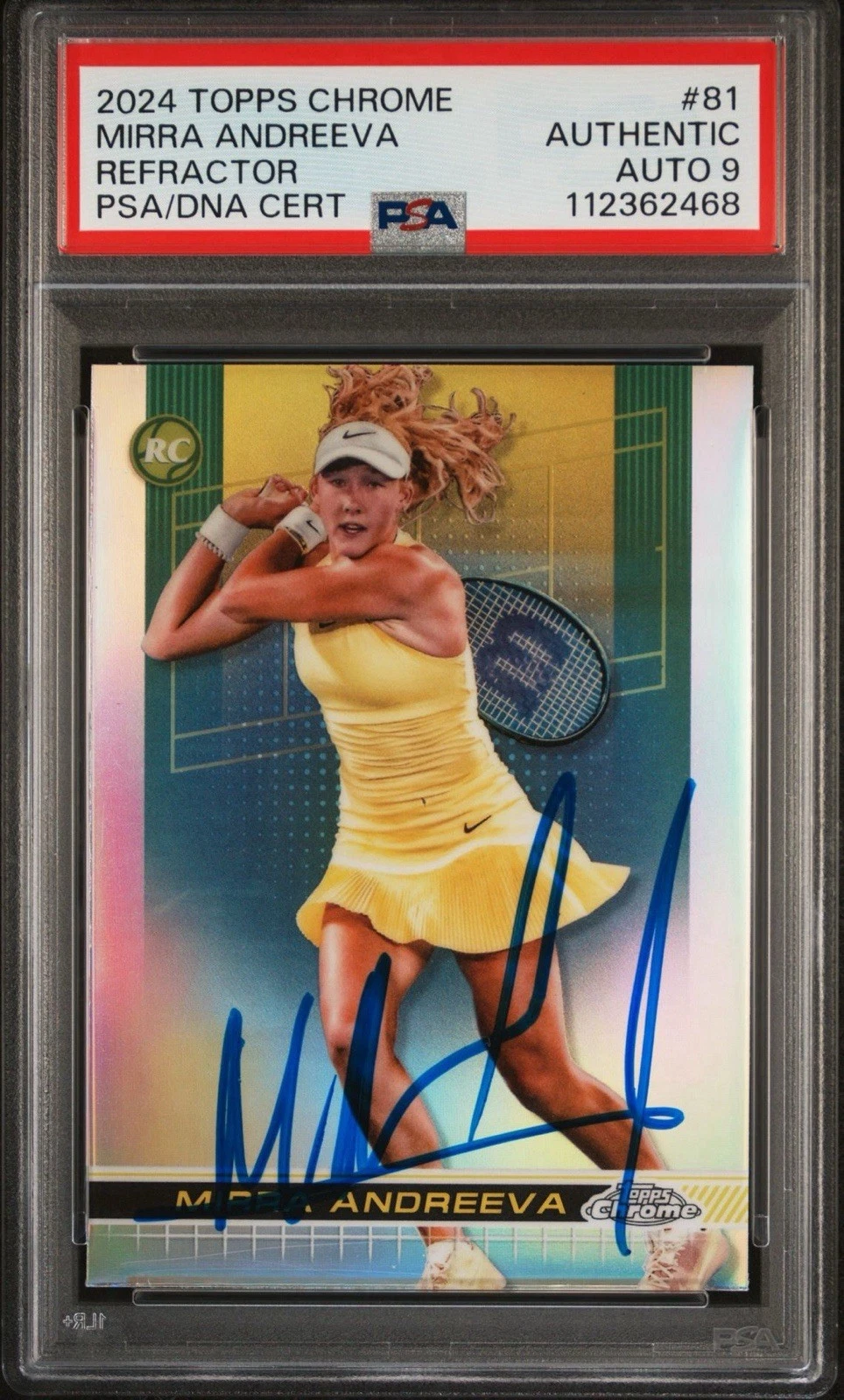 2024 Topps Chrome #81 Mirra Andreeva Signed Rookie Refractor PSA MINT 9 AUTO RC