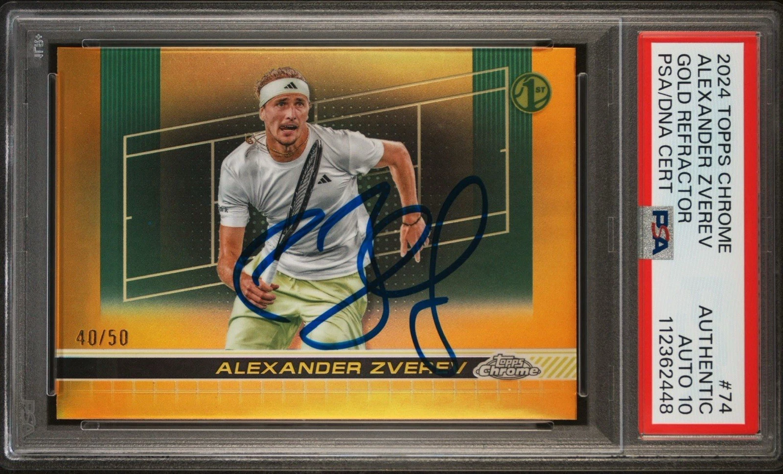2024 Topps Chrome #74 Alexander Zverev Signed 1st Gold Ref /50 PSA GEM 10 AUTO