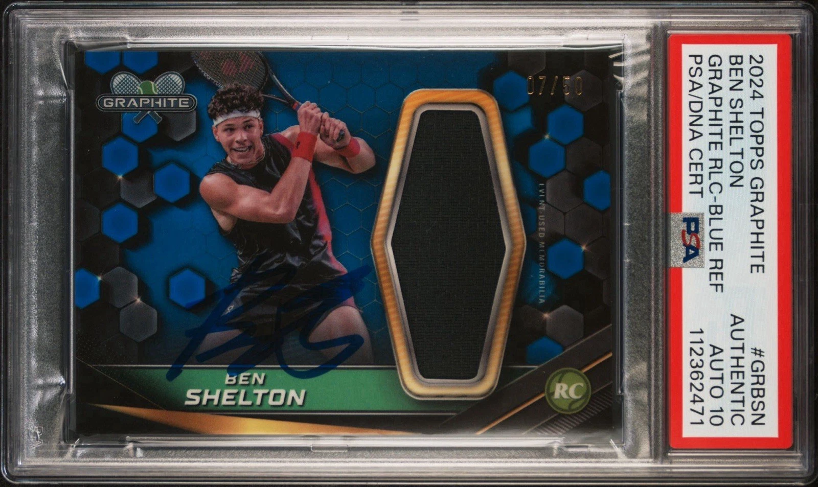 2024 Topps Graphite Ben Shelton Signed Rookie Blue Relic /50 PSA GEM MT 10 AUTO