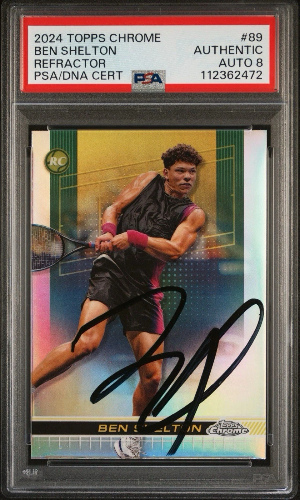 2024 Topps Chrome Tennis #89 Ben Shelton Signed Refractor Rookie PSA 8 AUTO RC