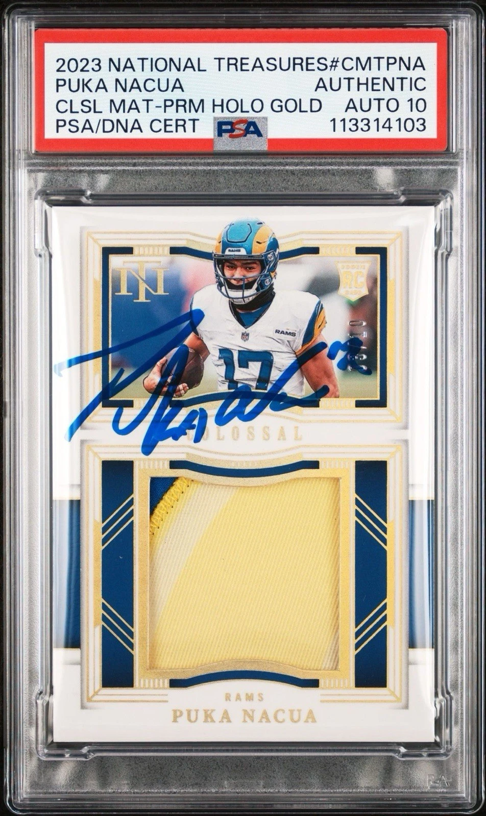 2023 National Treasures Puka Nacua Rookie Material Holo Gold /10 PSA GEM 10 AUTO