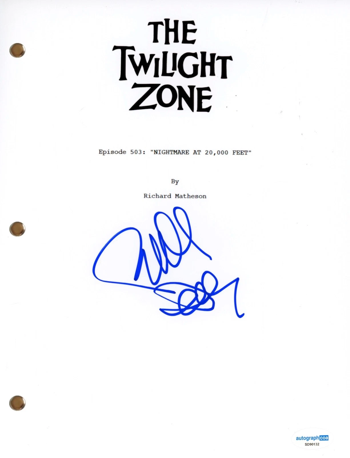 Richard Donner “The Twilight Zone” Signed Script 'Nightmare at 20,000 Feet' ACOA